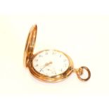 14 k Gelbgold Sprungdeckel-Taschenuhr, 3 Deckel Gold, Gehäuse fein graviert, intakt, 79,2 gr., D 5