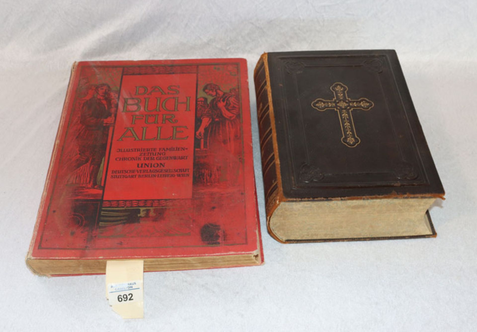 2 Bücher: Die Bibel, 1894 und Das Buch für Alle-Illustrierte Familienzeitung Chronik der Gegenwart