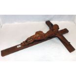 Holzkreuz mit Korpus Christi, dunkel gebeizt, H 90 cm, B 59 cm