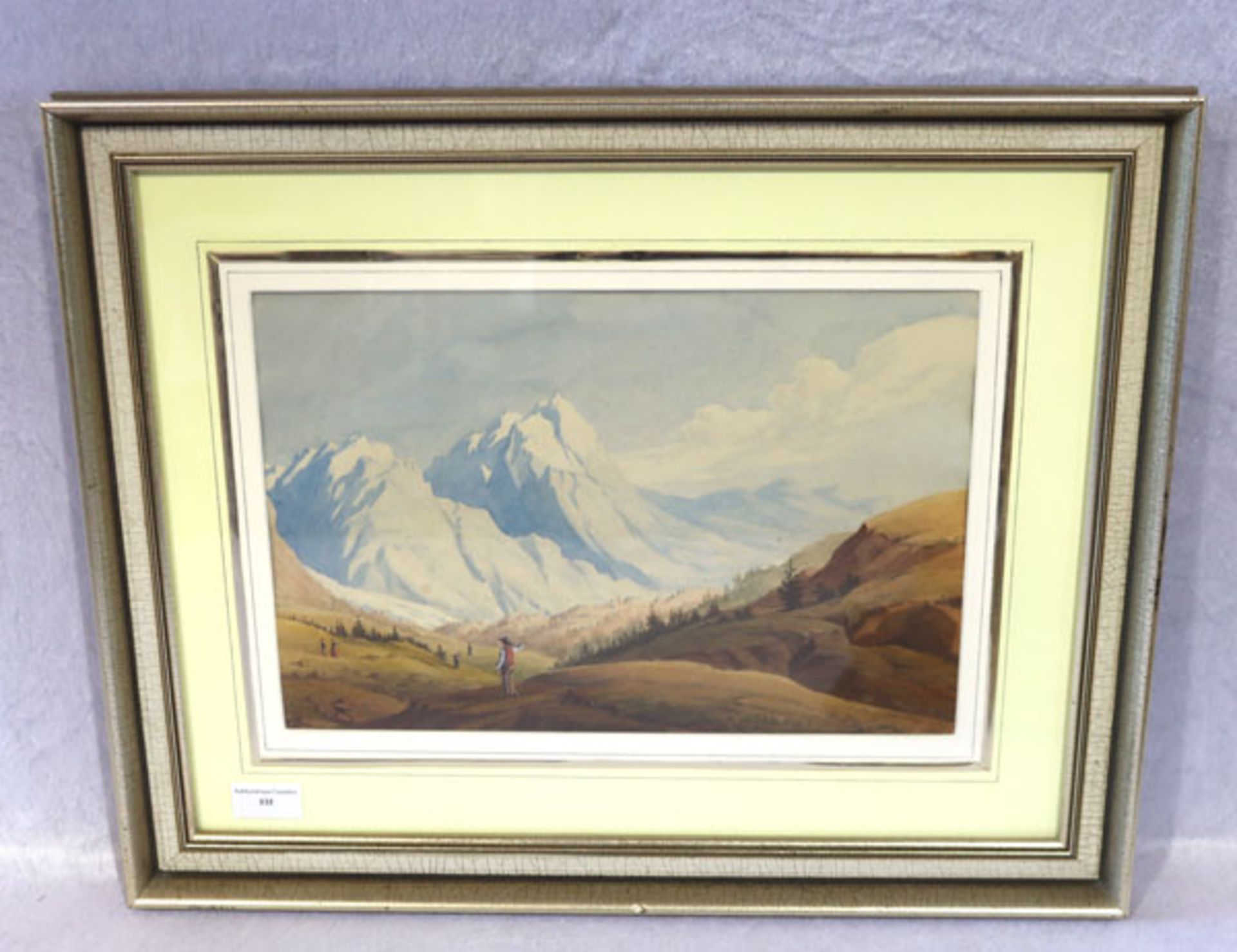 Aquarell 'Mönchsberg und Eiger', in der Art von Konrad Corradi, 1813 - 1878, mit Passepartout