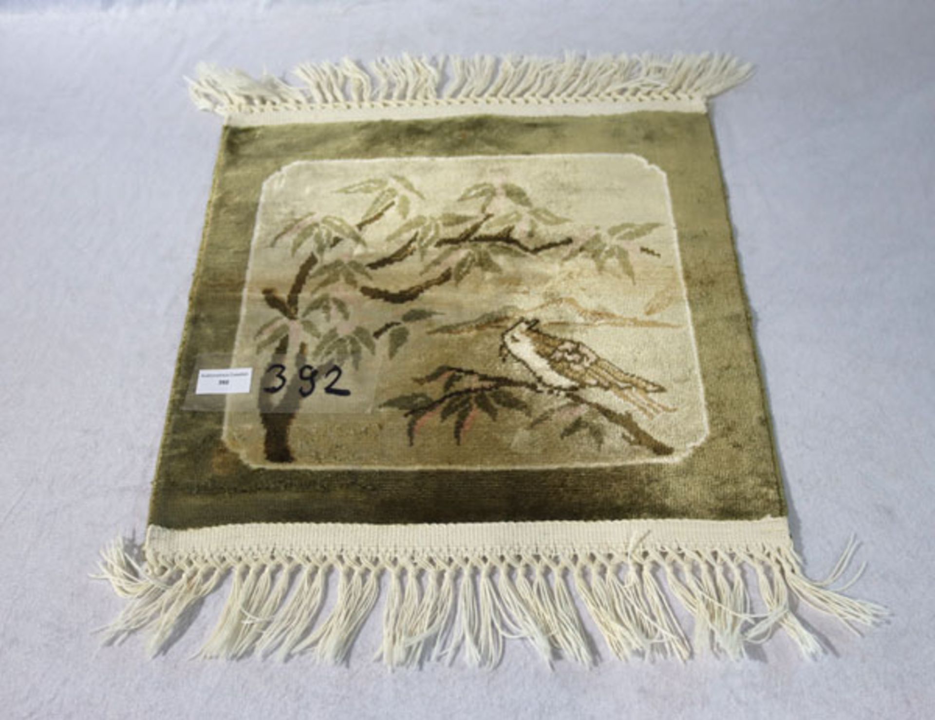 Kleine Webbrücke, China, Kunstseide, Vogeldekor, grün/beige, 43 cm x 41 cm