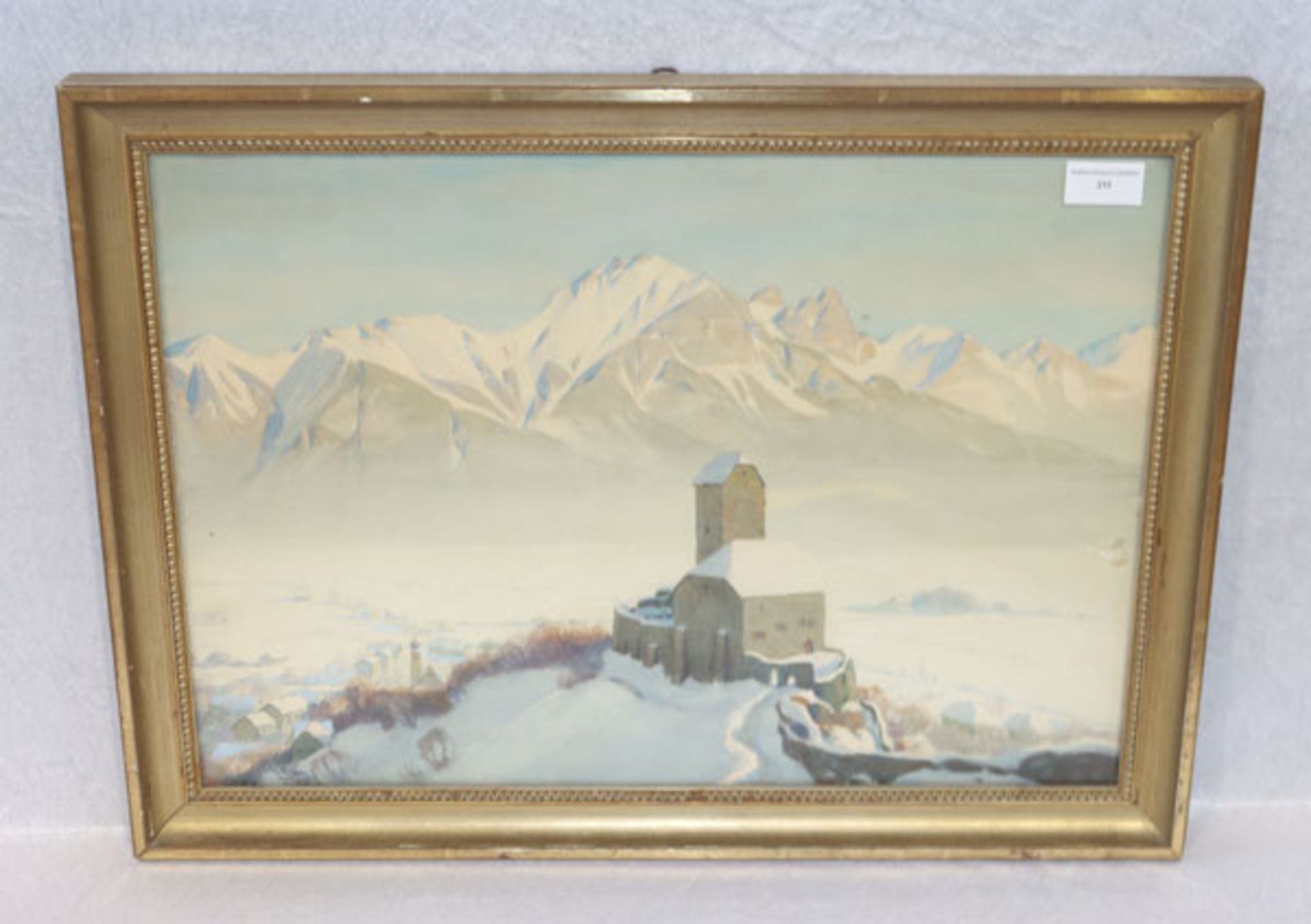 Aquarell 'Schloß Tarasp, Unterengadin', signiert Carl Kessler, München, * 1876 Coburg + 1968