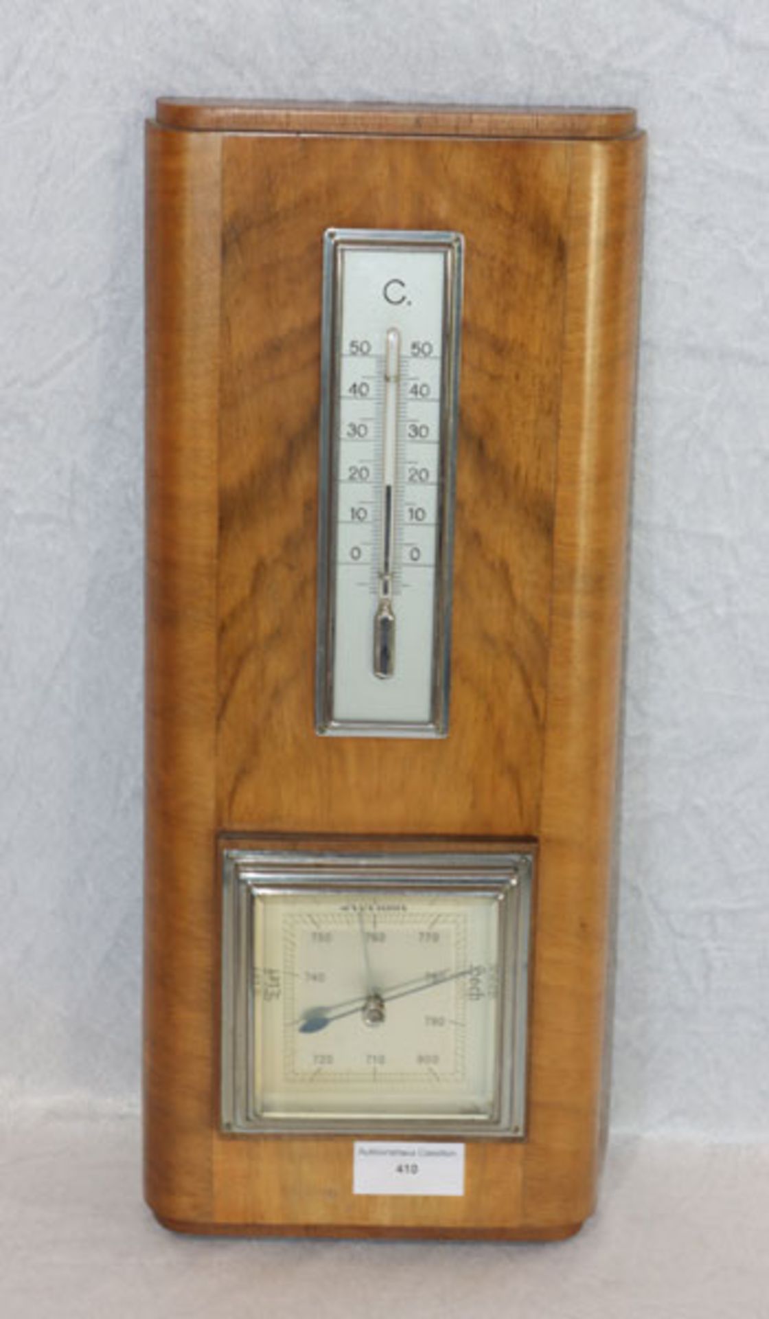 Art Deco Wetterstation auf Holz, H 39,5 cm, B 16 cm, Gebrauchsspuren