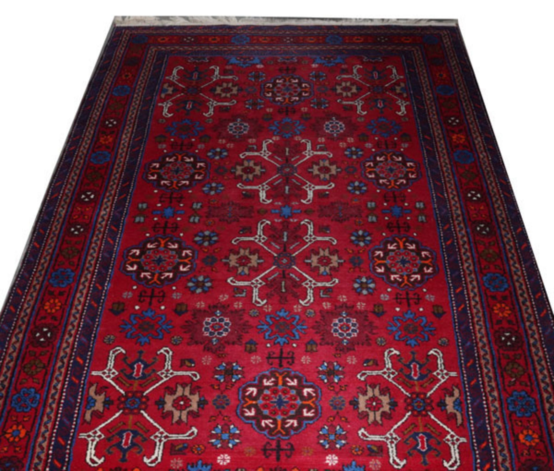 Teppich, Wiss, rot/blau/bunt, Gebrauchsspuren, 215 cm x 139 cm