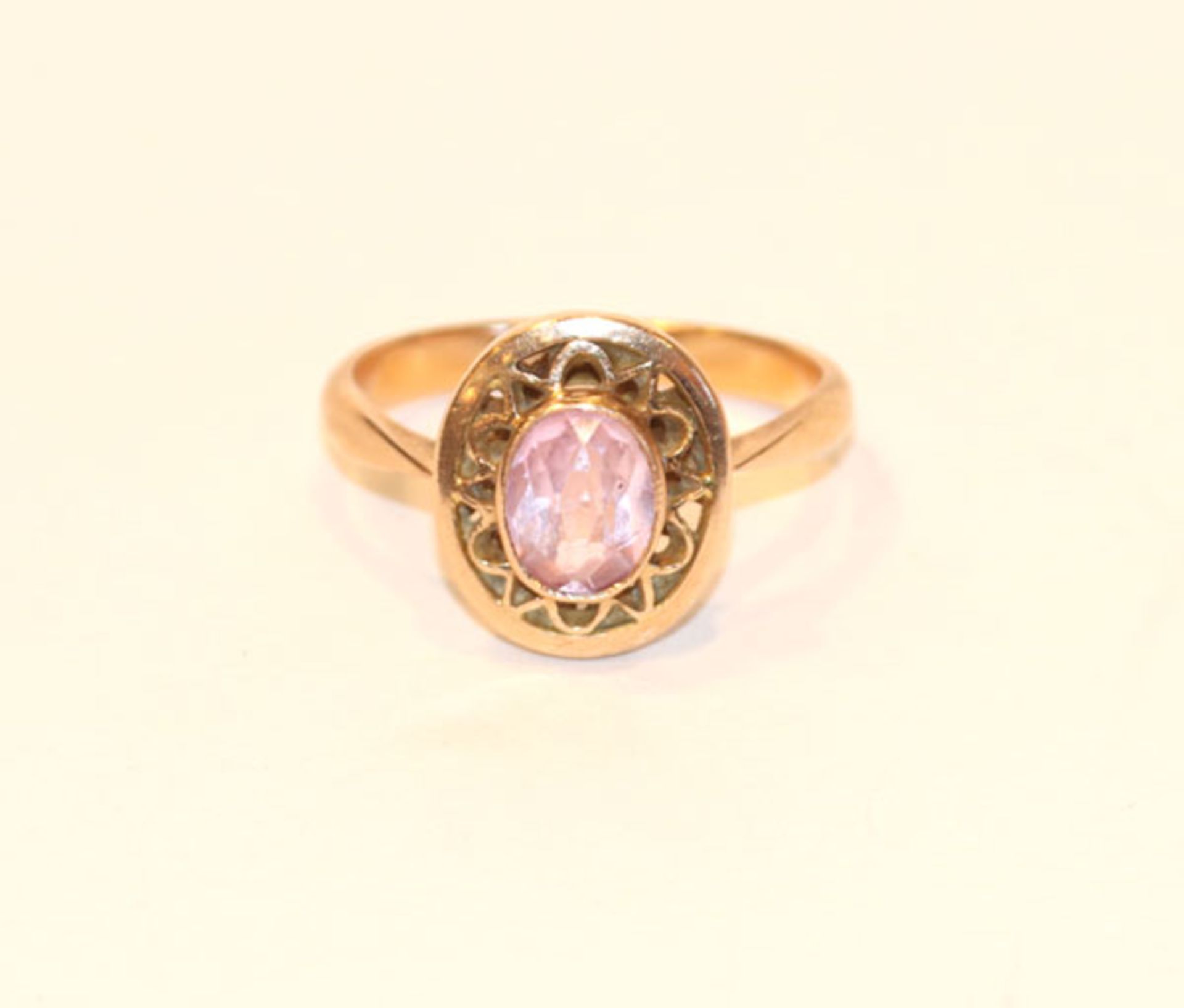 Russischer Roségold Ring, 583 Gold, mit rosefarbenem Topas, 3,6 gr., Gr. 55