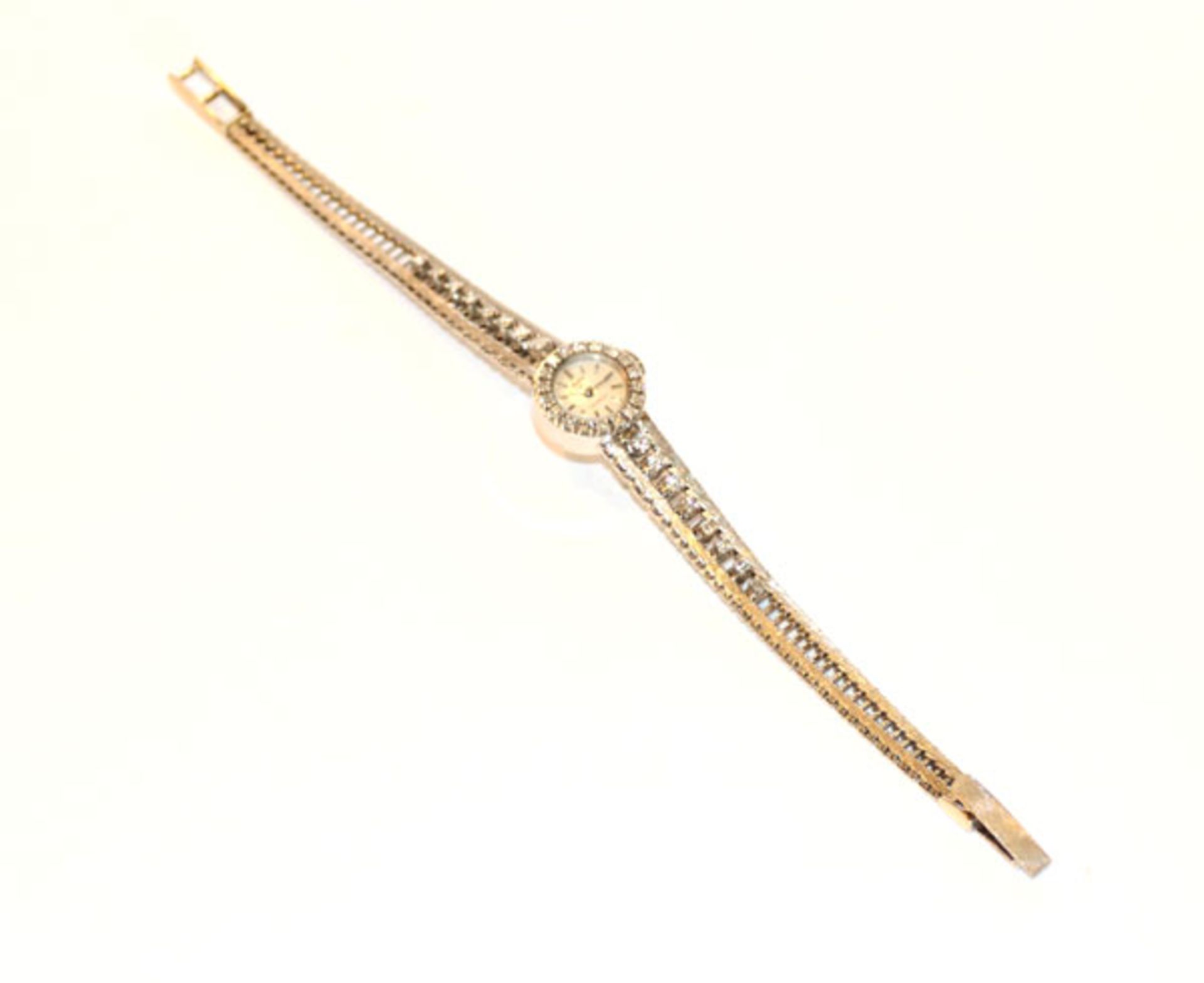 18 k Weißgold Damen Armbanduhr, Arctos Cador Incabloc, mit 34 Diamanten, 24,3 gr., L 16 cm, Funktion