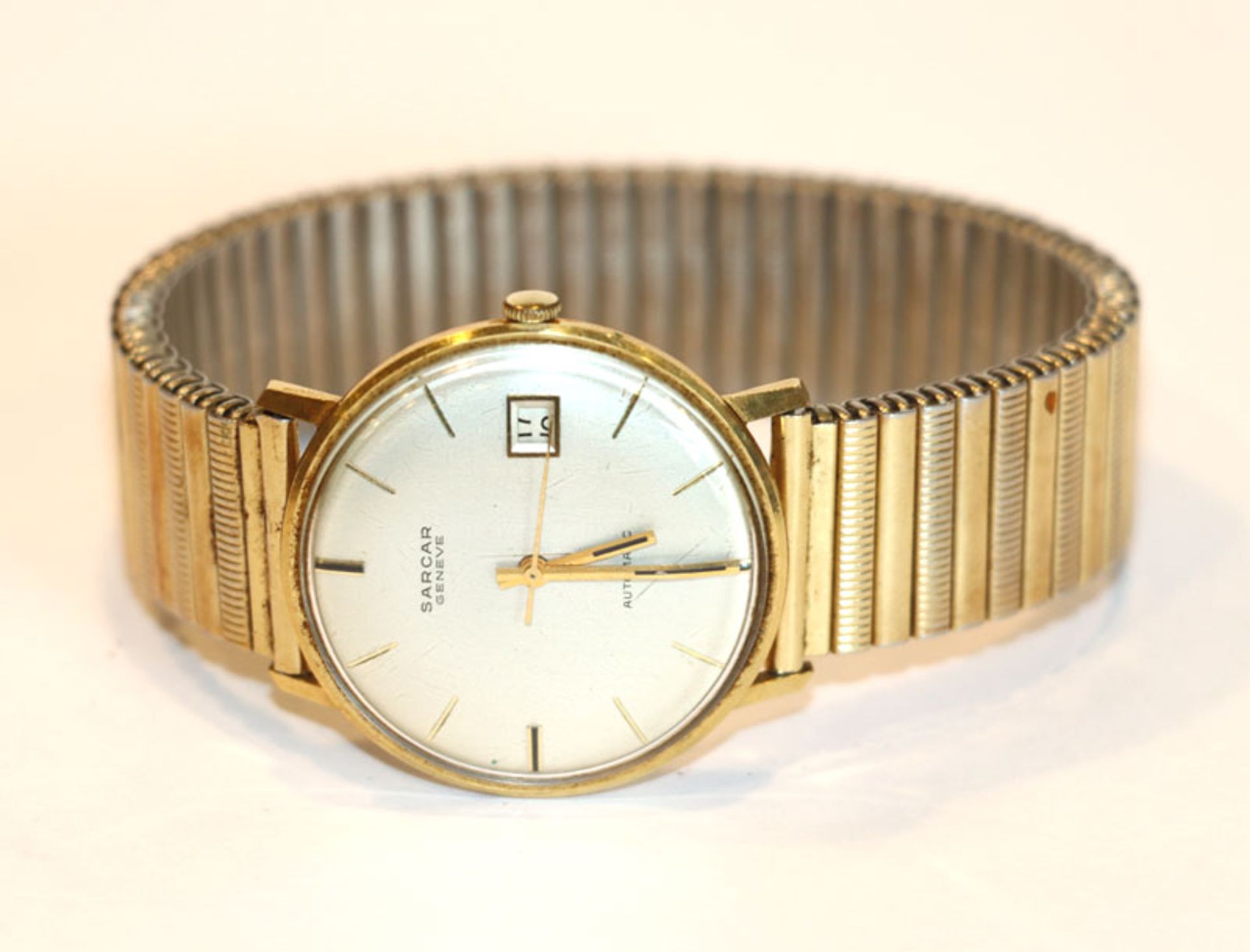 Sarcar Geneve Armbanduhr, Automatic mit Datum, 18 k Gelbgold Gehäuse an Doublé Armband, Funktion