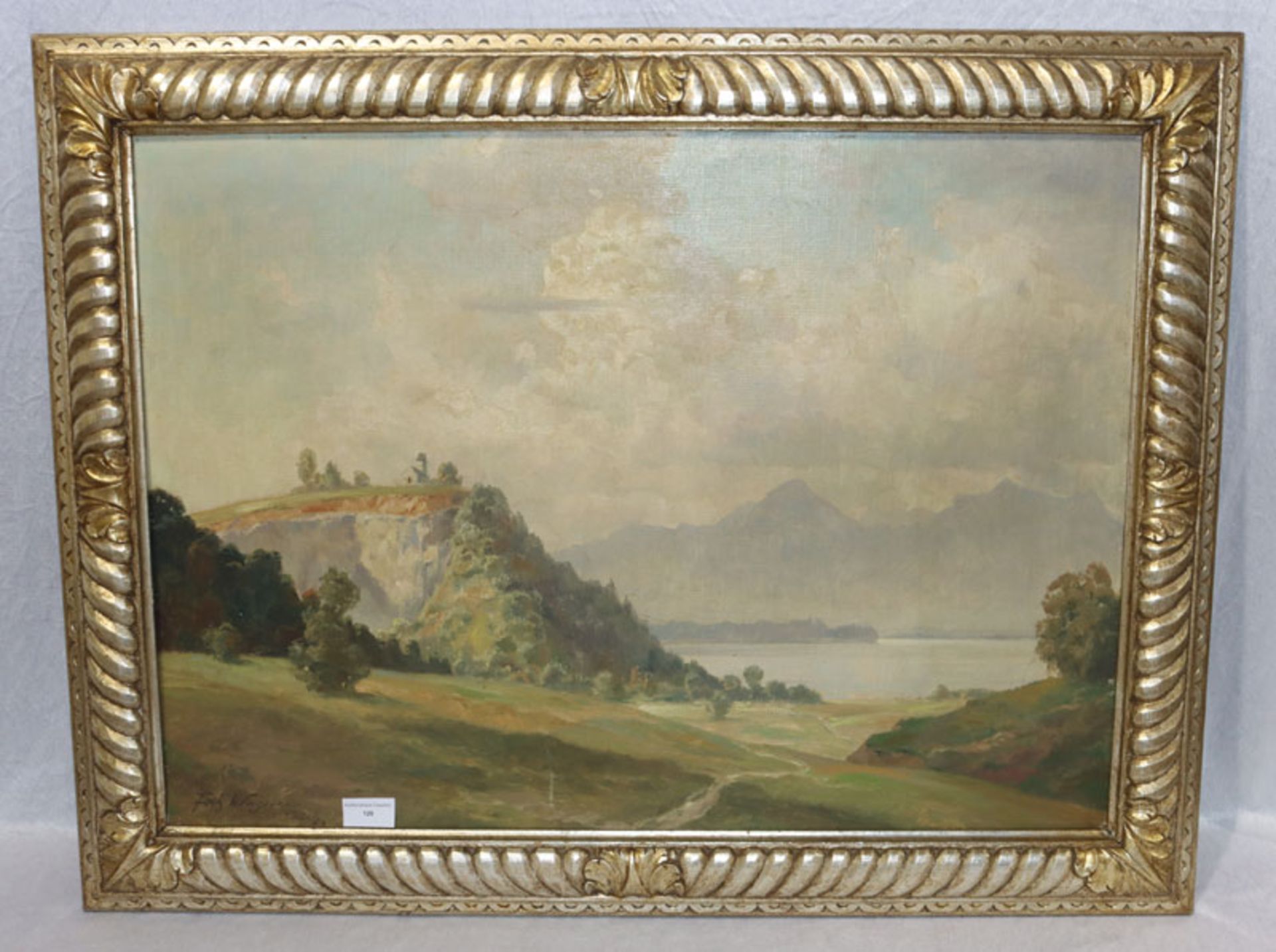 Gemälde ÖL/Malkarton 'Landschafts-Szenerie', signiert Fritz Wagner, München, * 1896 München + 1939