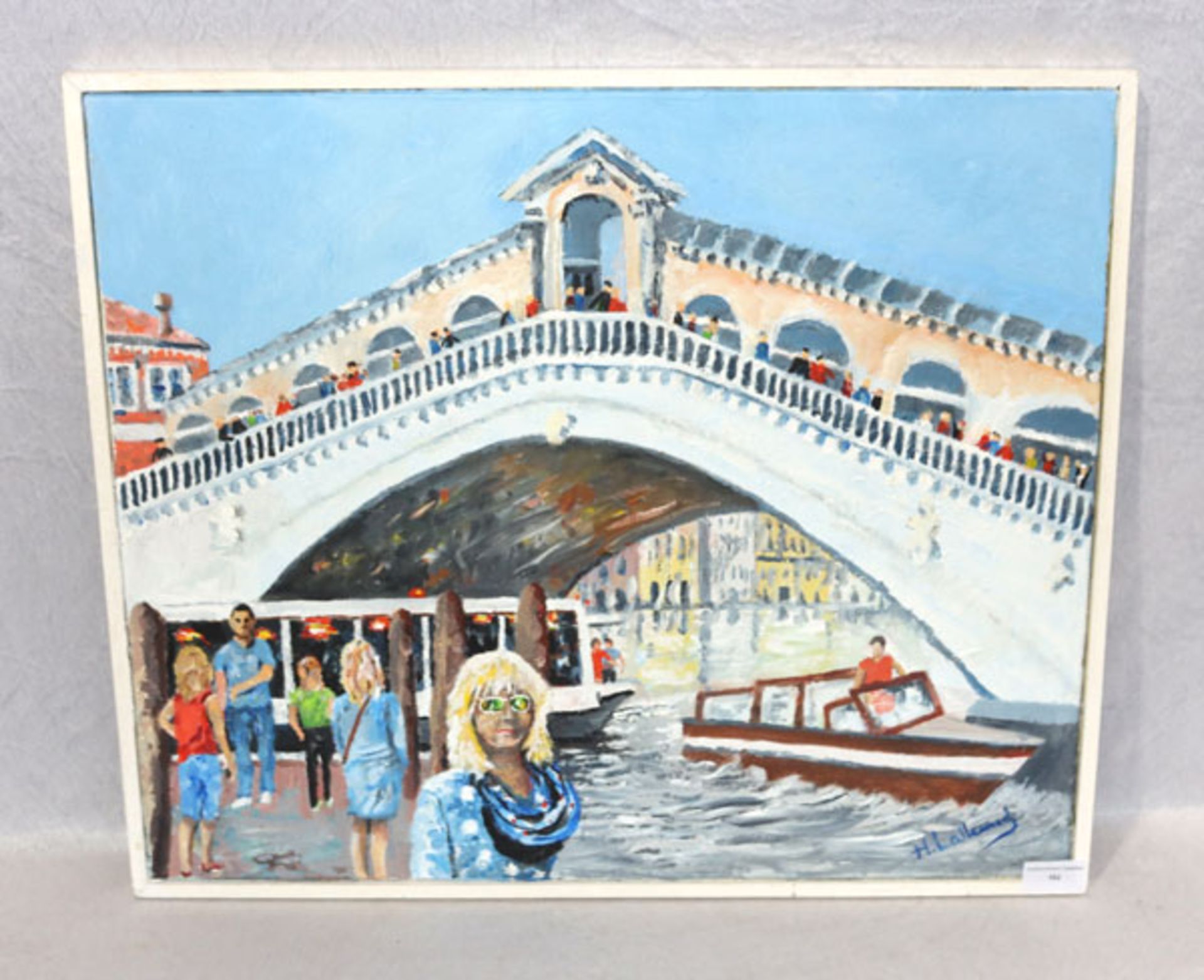 Gemälde ÖL/LW 'Rialtobrücke in Venedig', signiert H.Lallemand, Henri Lallemand, 20. Jahrhundert,