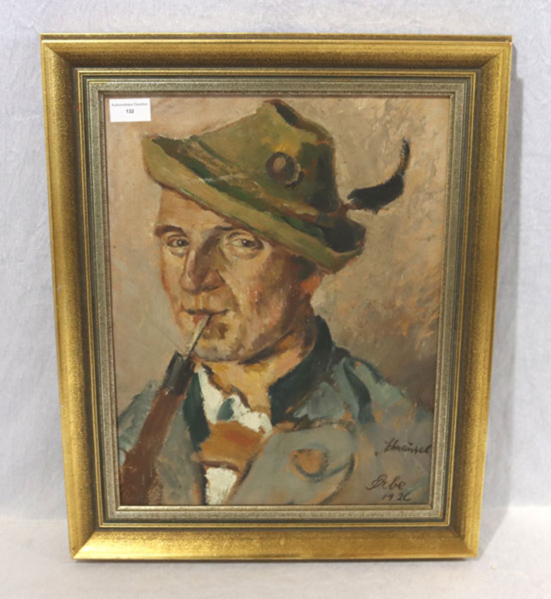 Gemälde ÖL/Malkarton 'Herrenbildnis-Schnauzel', signiert Ribe ? 1926, gerahmt, incl. Rahmen 54 cm