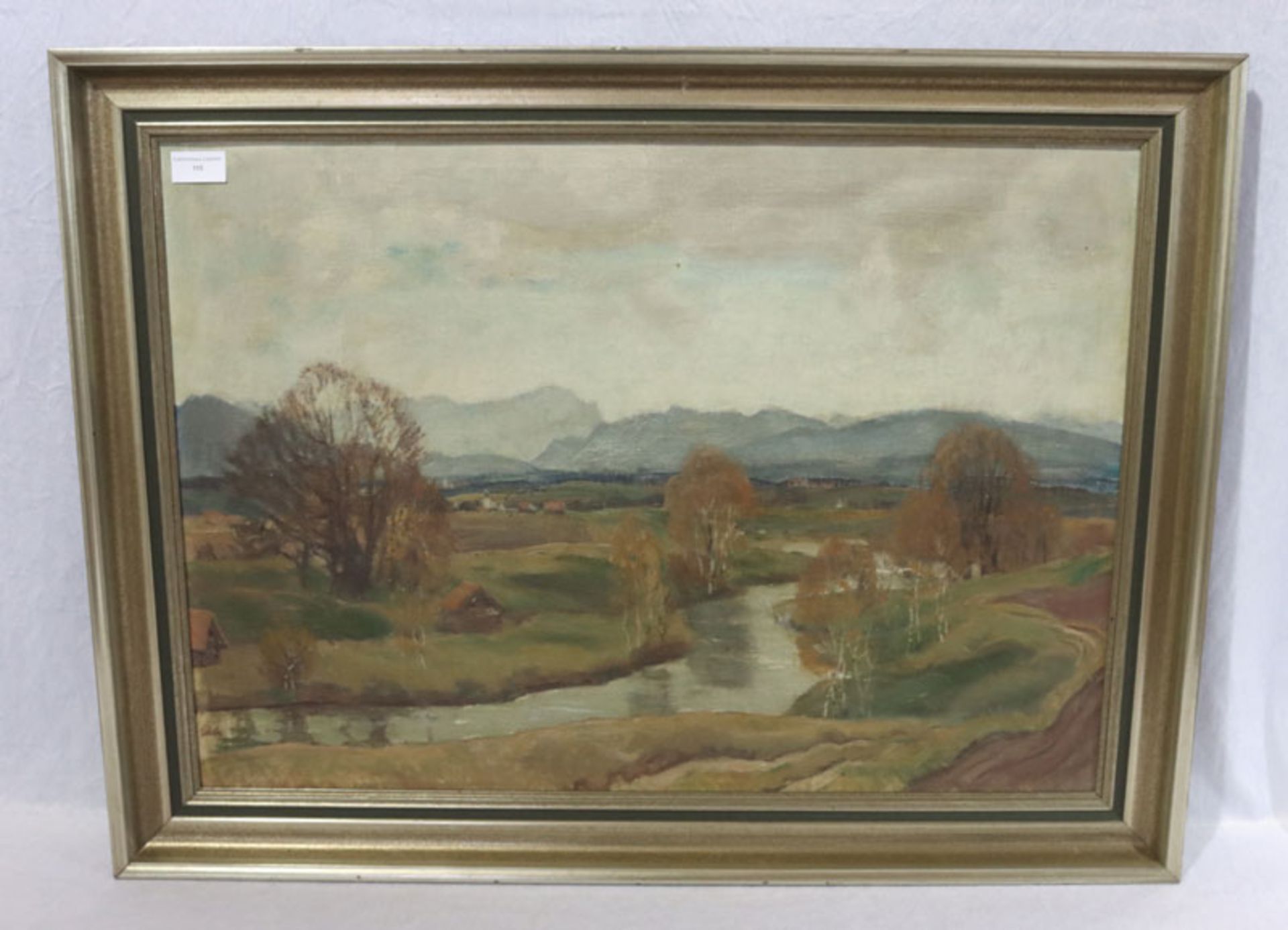 Gemälde ÖL/LW 'Voralpenlandschaft im Herbst', gerahmt, Rahmen bestossen, incl. Rahmen 63 cm x 82 cm