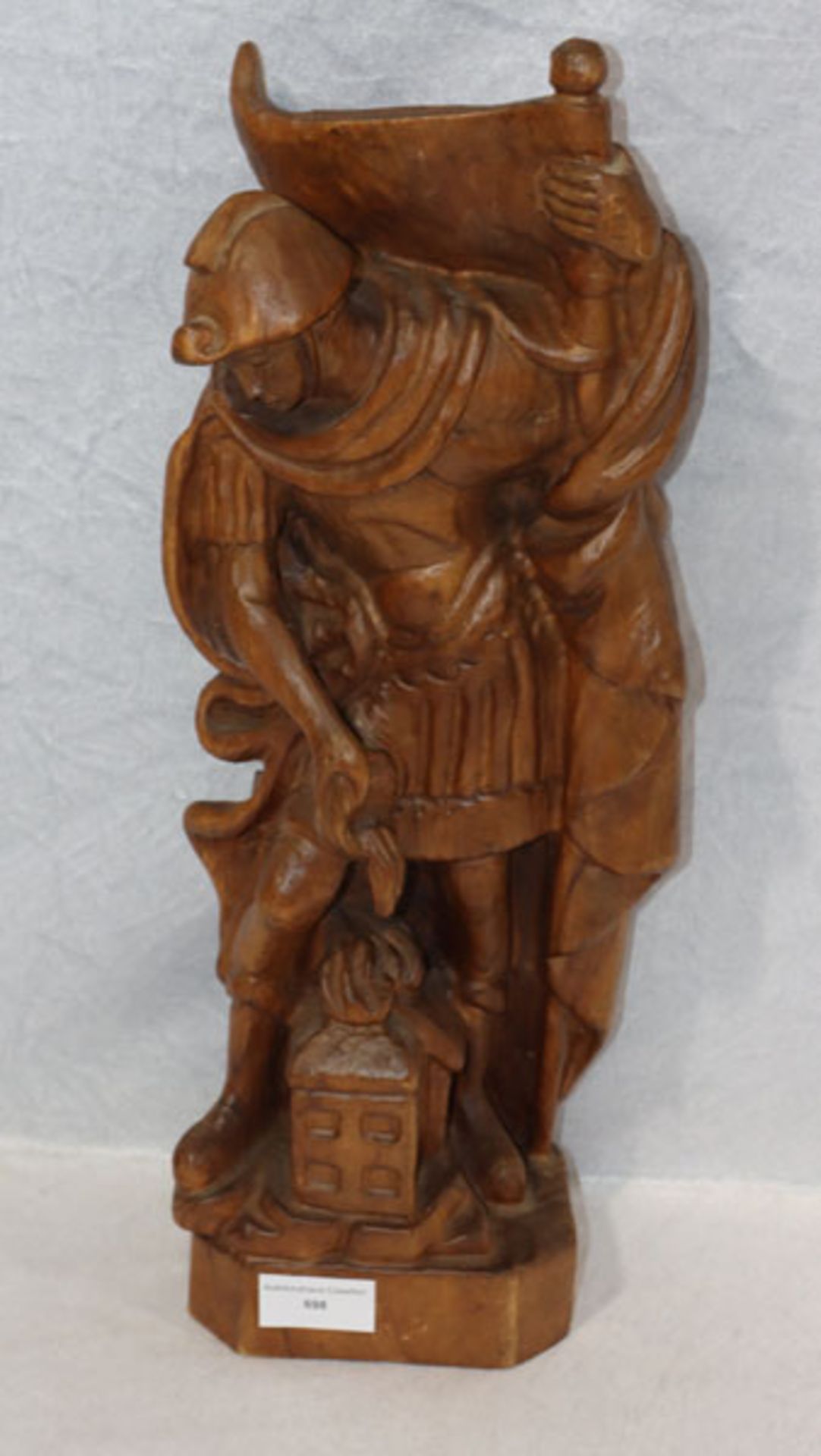 Holz Figurenskulptur 'Heiliger Florian', dunkel gebeizt, H 45 cm, B 17 cm, T 11 cm