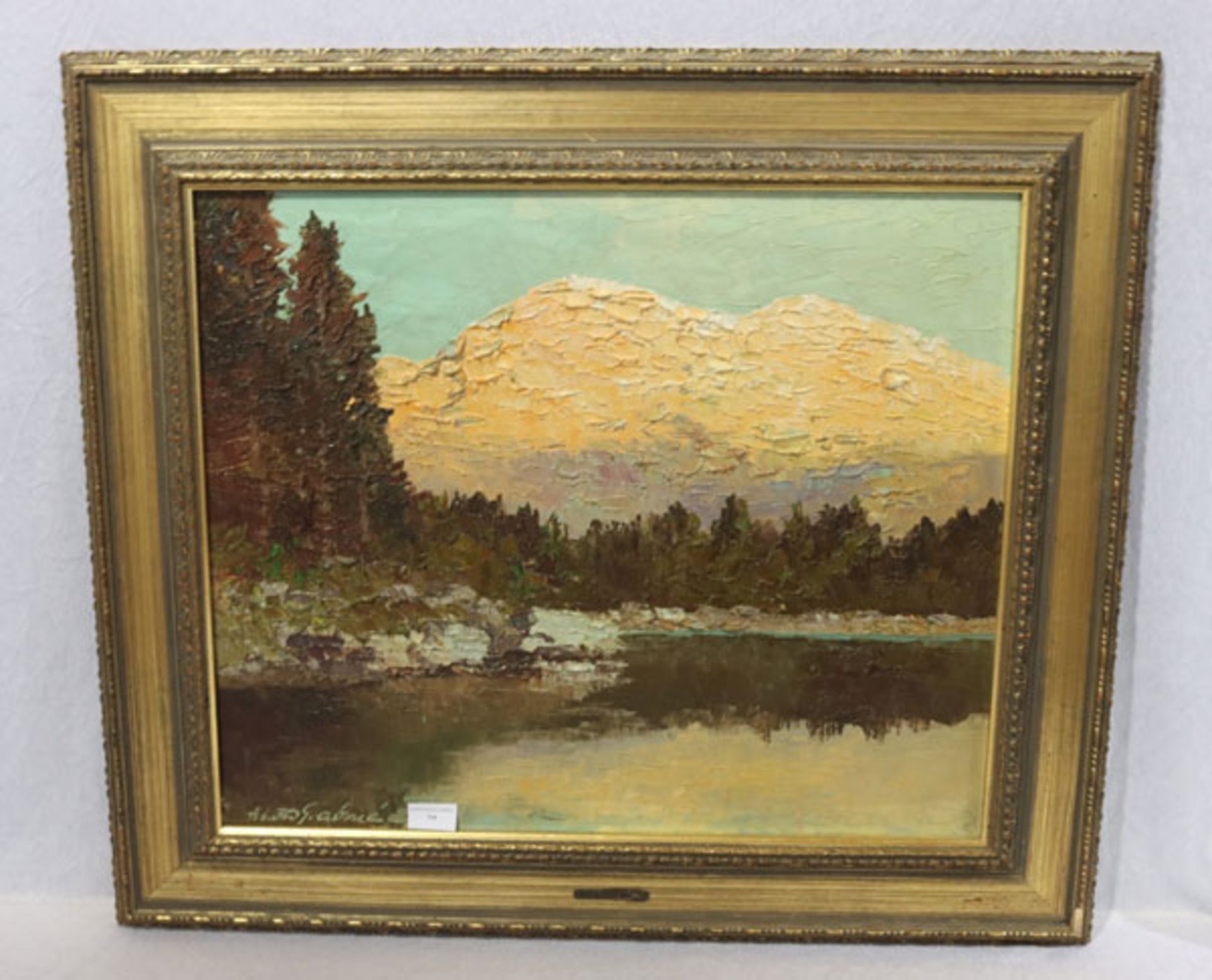 Gemälde ÖL/LW 'Alpenglühen am Hintersee, Göll', signiert Graboné, Arnold, Prof. Arnold Graboné, *