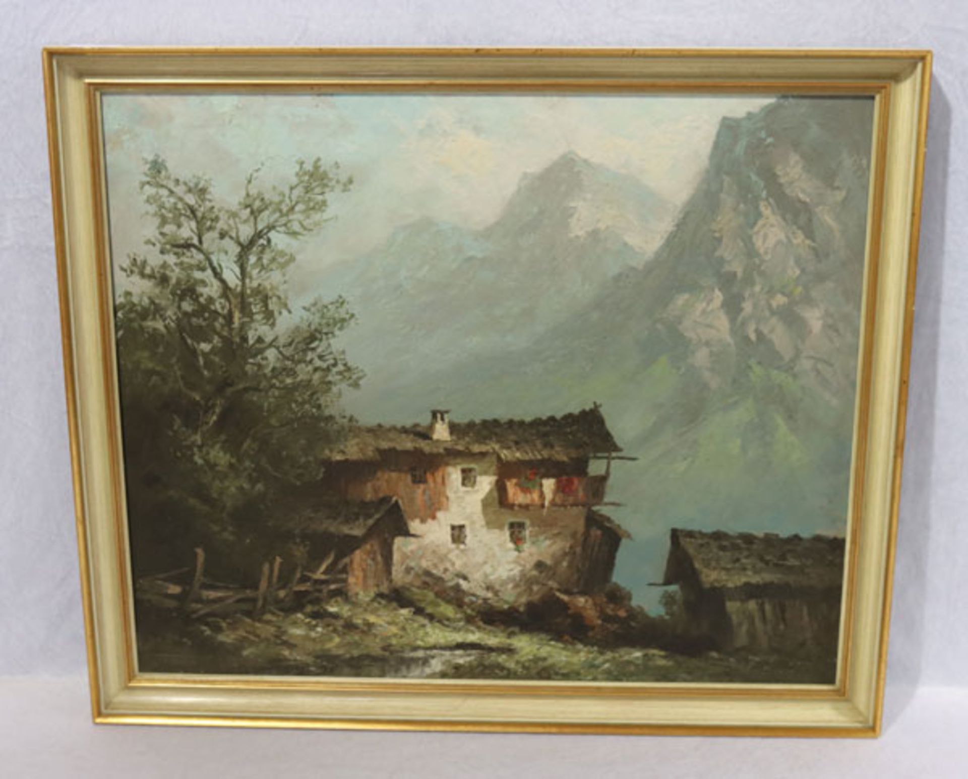 Gemälde ÖL/LW 'Bergbauernhof im Hochgebirge', signiert Fedrizzi, Hermann, Maler des 20.