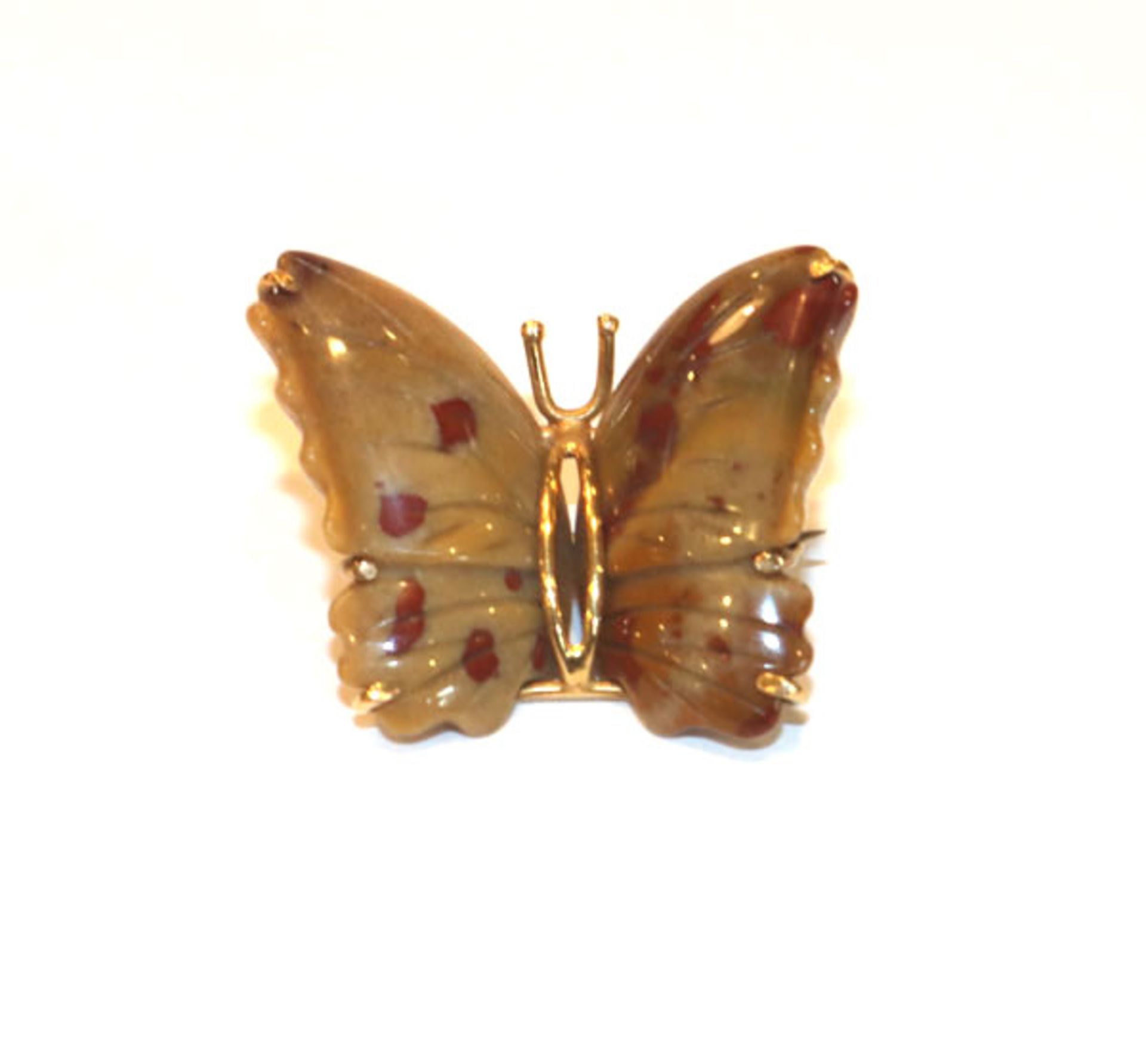 18 k Gelbgold Schmetterling mit braun/rotem Schmuckstein, 5,2 gr., 2,1 cm x 2,7 cm