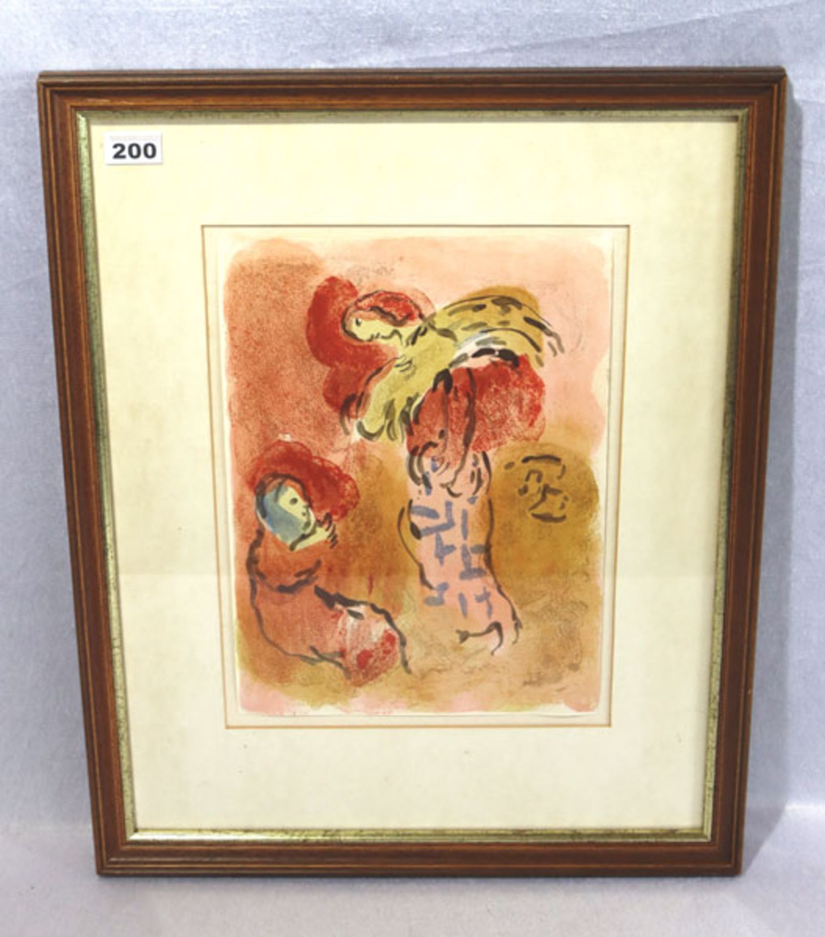 Original-Farblithographie 'Ährenleserin Ruth', nach Marc Chagall, 1960, mit Passepartout (leicht