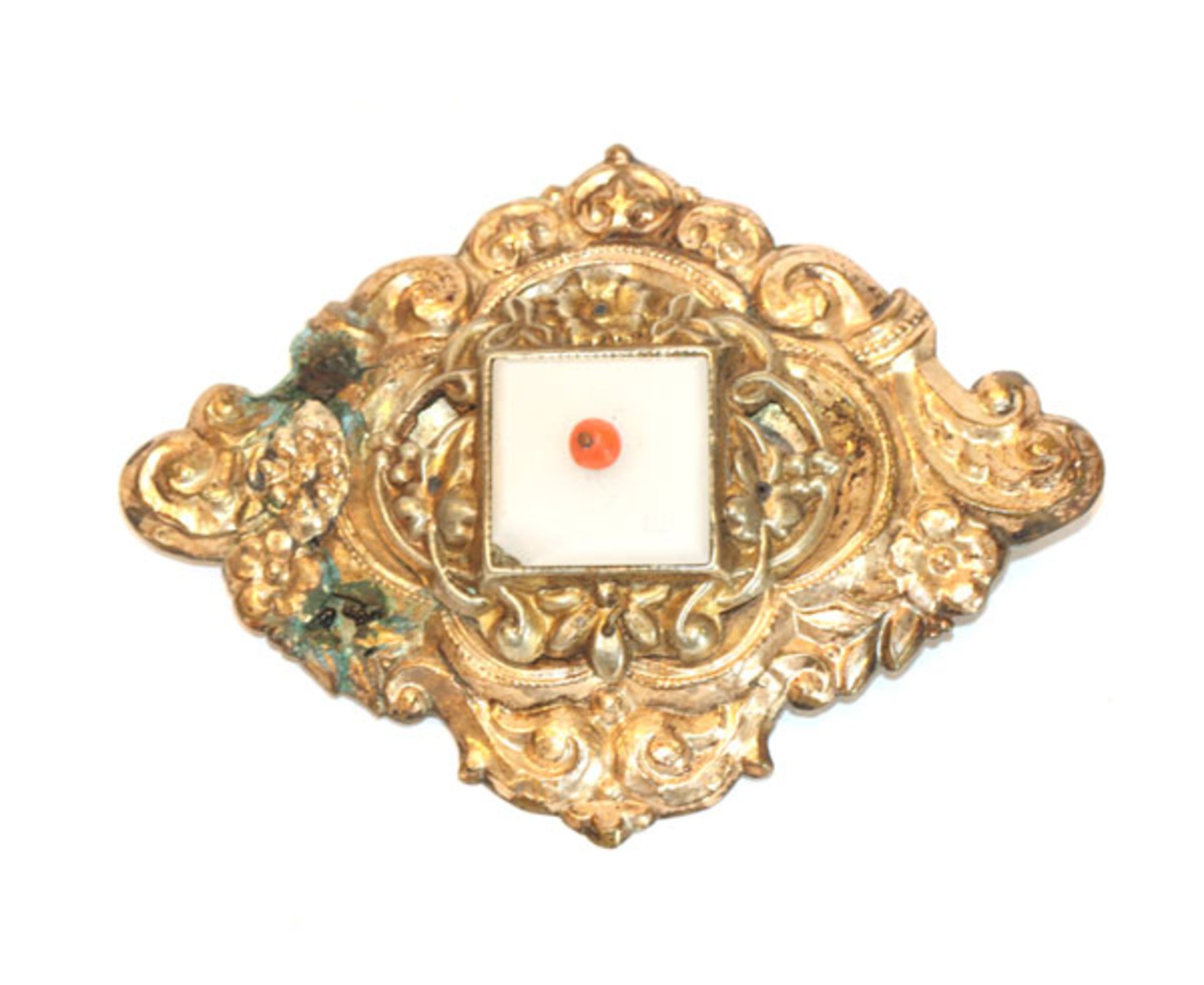 Silber/vergoldete Trachtenbrosche, 19. Jahrhundert, teils beschädigt und bestossen, 5 cm x 6,5 cm