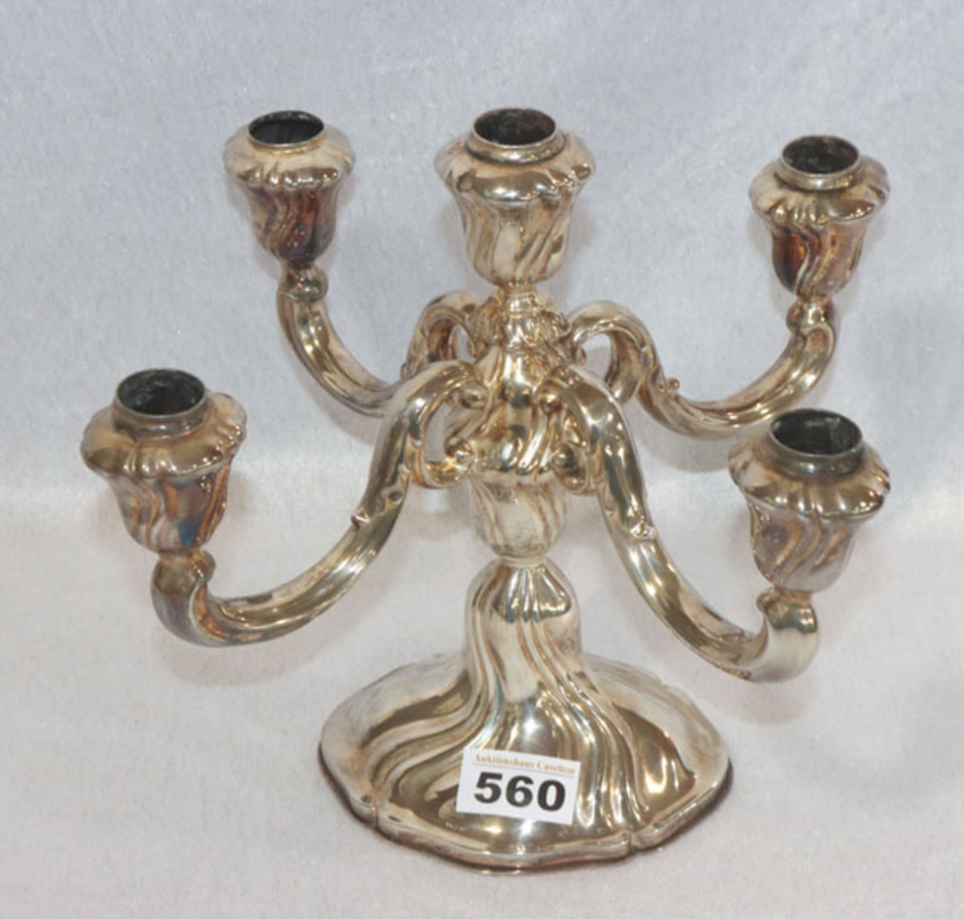 Kerzenleuchter, 5-armig in gedrehter Form, Sterlingsilber, 704 gr., H 24 cm, D 30 cm,