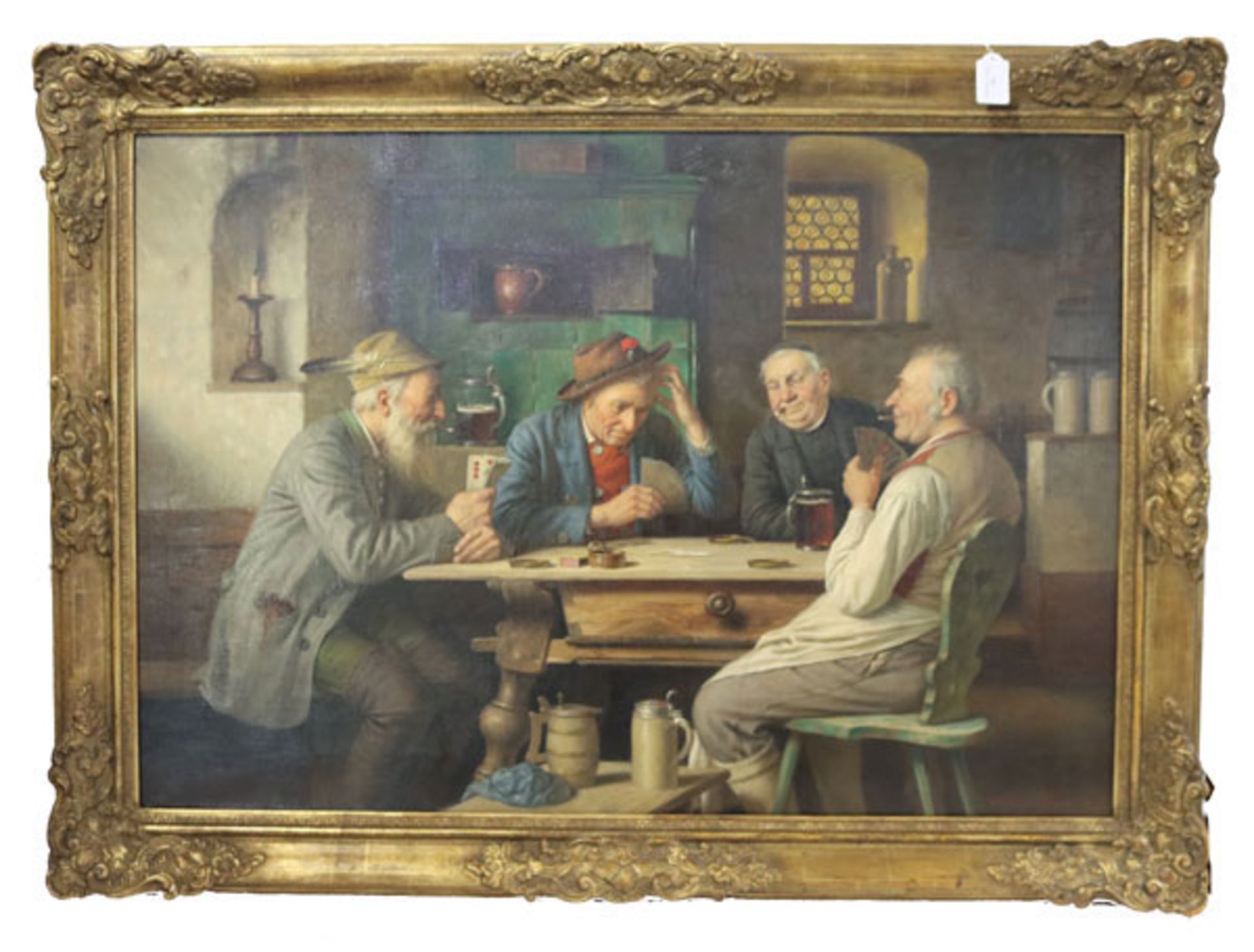 Gemälde ÖL/LW 'Wirtshaus-Szenerie mit Kartenspieler', signiert Wagner-Höhenberg, Josef, * 1870
