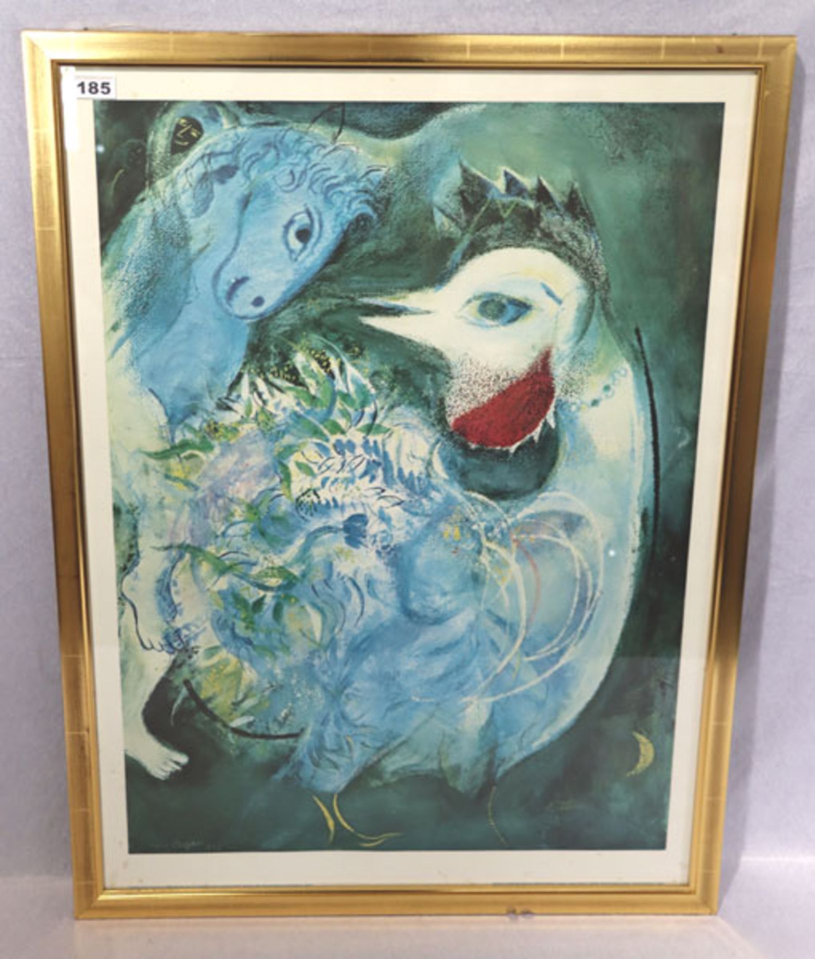 Plakat nach Marc Chagall 'Die blühende Feder', 1943, Blatt leicht fleckig, unter Glas gerahmt,