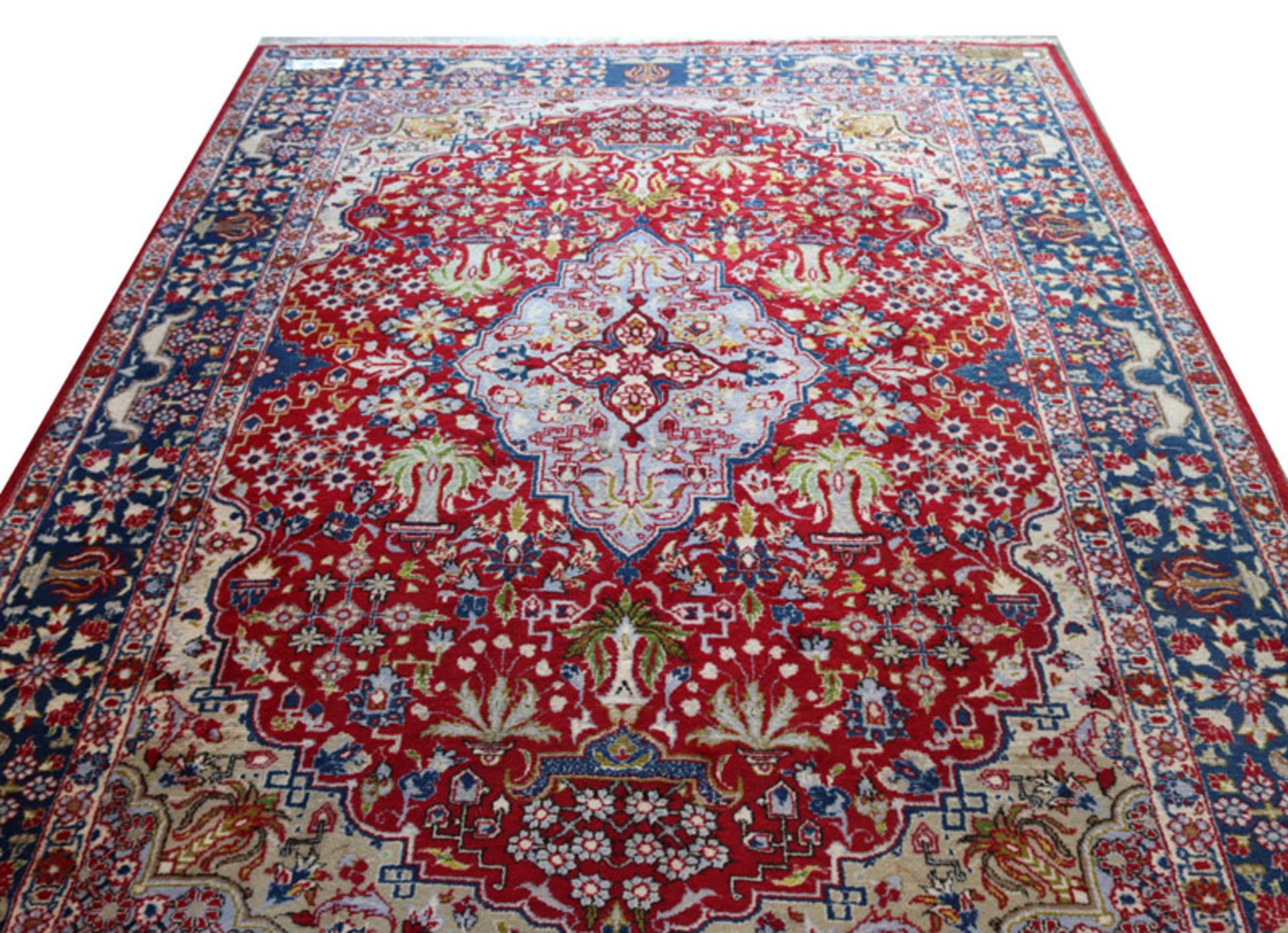 Teppich, Bidjar, rot/blau/beige, Gebrauchsspuren, teils beschädigt, 270 cm x 200 cm