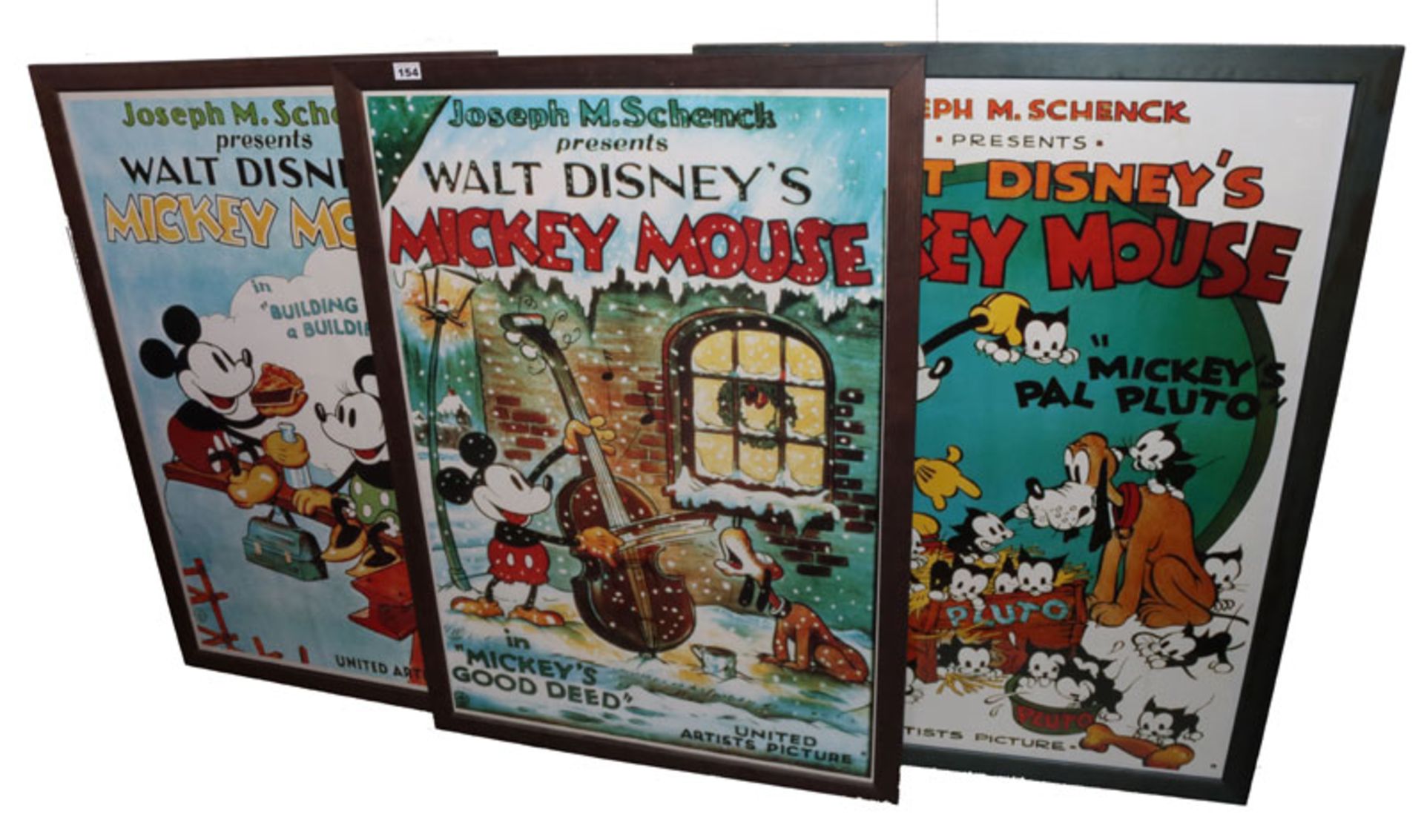 3 Plakate 'Mickey Mouse, United Artists Picture', unter Glas gerahmt, incl. Rahmen 107 cm x 77 cm,