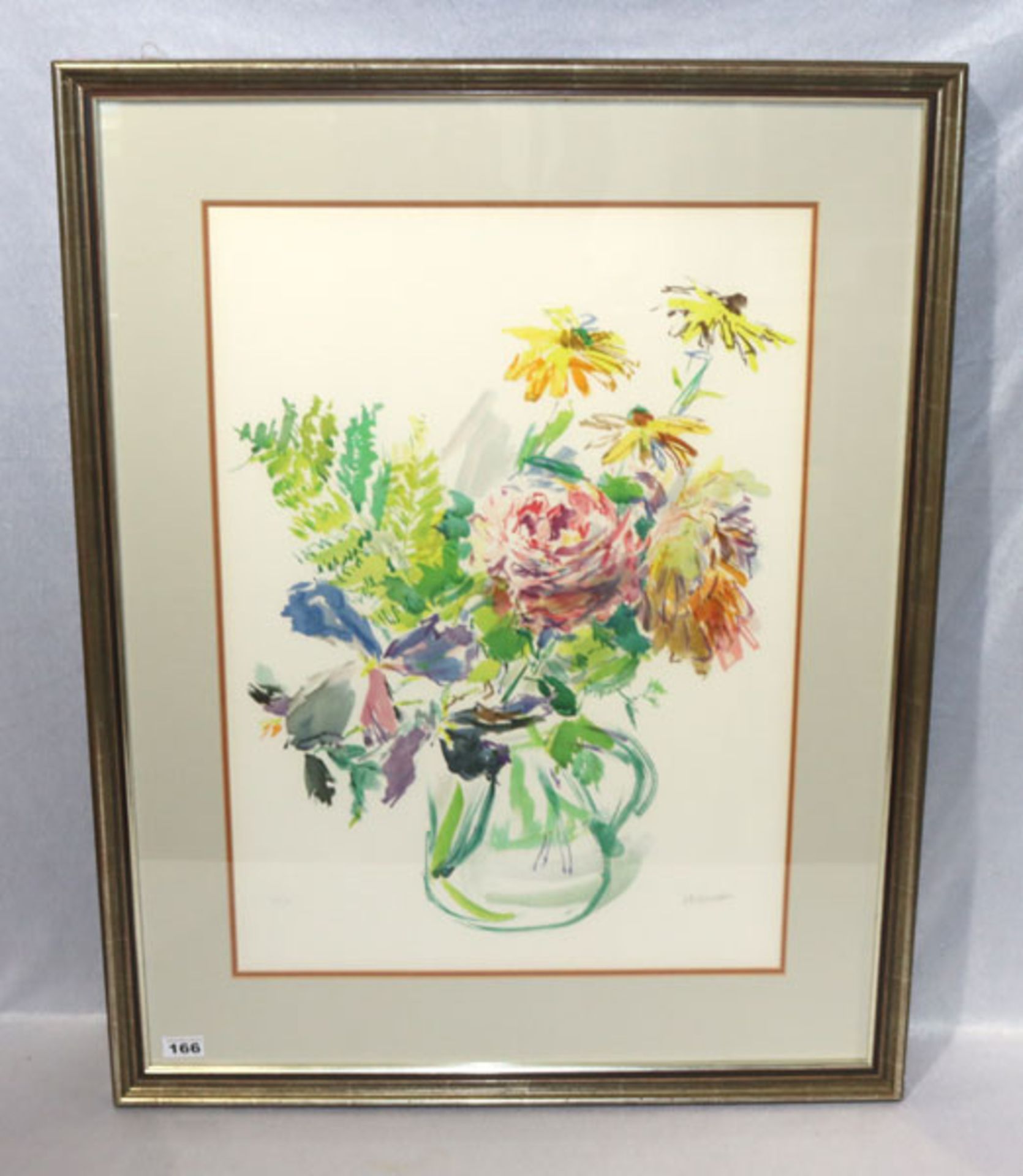 Original-Farblithographie auf Bütten 'Sommerblumen', Nr 41/150, handsigniert Okokoschka für Oskar