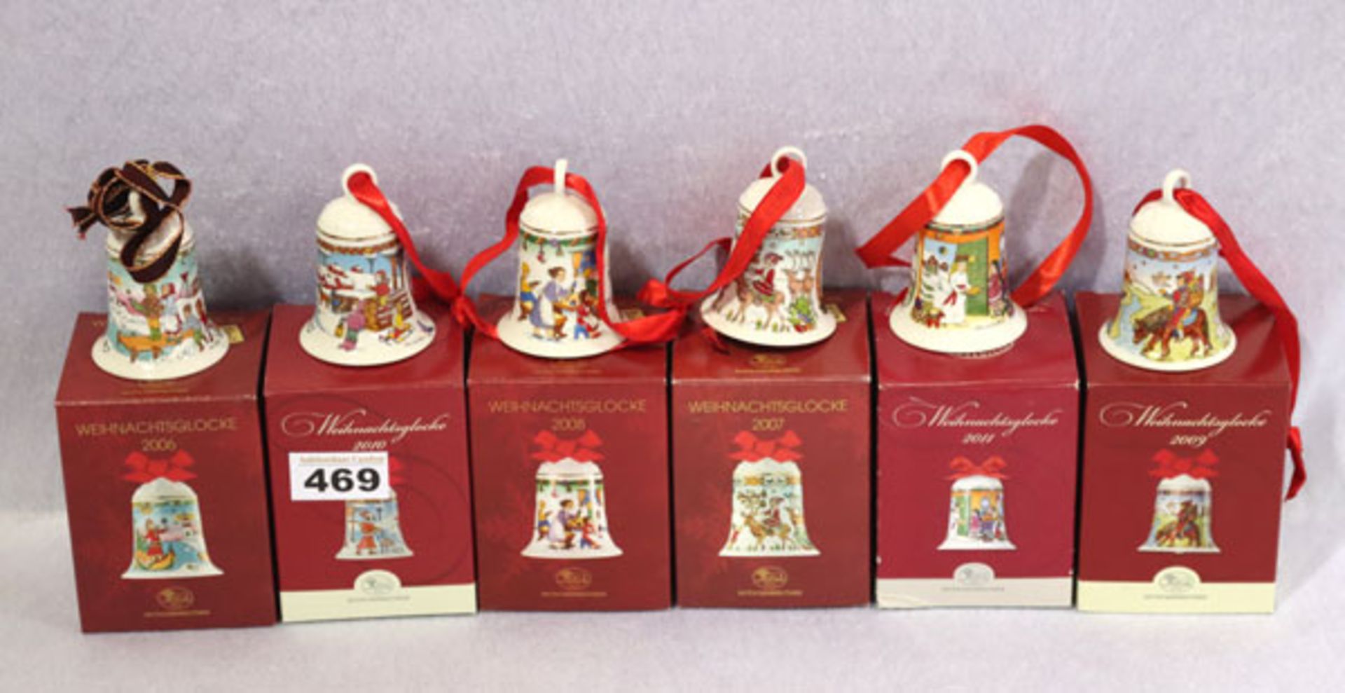 6 Hutschenreuther Porzellan Weihnachtsglocken, 2006 bis 2011, in Originalkarton