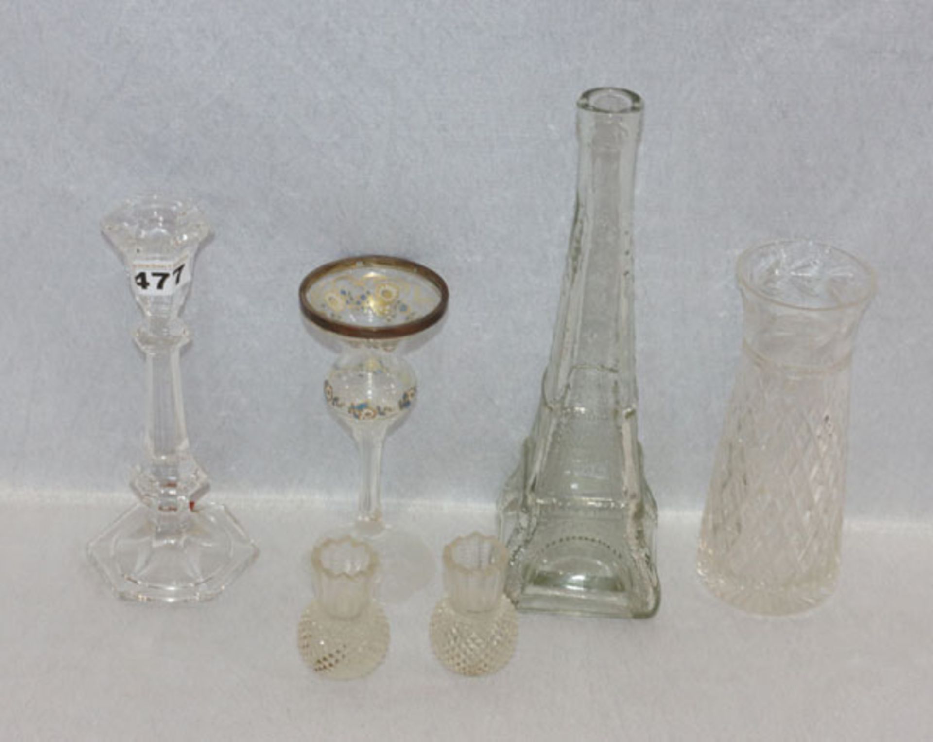Glas-Konvolut: Rosenthal Kerzenleuchter, H 16,5 cm, Anna Hütte Kerzenleuchter, H 20 cm, Vase mit