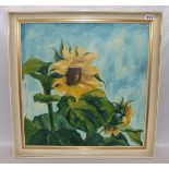 Gemälde ÖL/Hartfaser 'Sonnenblumen', gerahmt, Rahmen bestossen, incl. Rahmen 70 cm x 70 cm