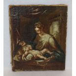 Gemälde ÖL/LW 'Maria mit Kind', um 1900, Bildoberfläche mit Farbablösungen, ohne Rahmen 37 cm x 30