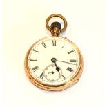 14 k Gelbgold Taschenuhr, wohl intakt, 73 gr., D 4,5 cm, Gehäuse verbeult, Tragespuren