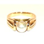 14 k Gelbgold Ring mit Perle, Gr. 60, 6,7 gr.