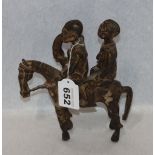Bronze 'Reiterfigur - Pferd mit 2 Reiter', Dogon, Mali, Afrika, H 20 cm, B 18 cm, T 7 cm,