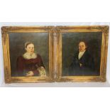 2 Biedermeier Gemälde, ÖL/Holz 'Damen- und Herren-Portrait', gerahmt, Rahmen bestossen, incl. Rahmen