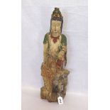 Asiatische Holzfigur, wohl Thailand, Restfassung, H 62 cm, B 21 cm, T 15 cm, Altersspuren