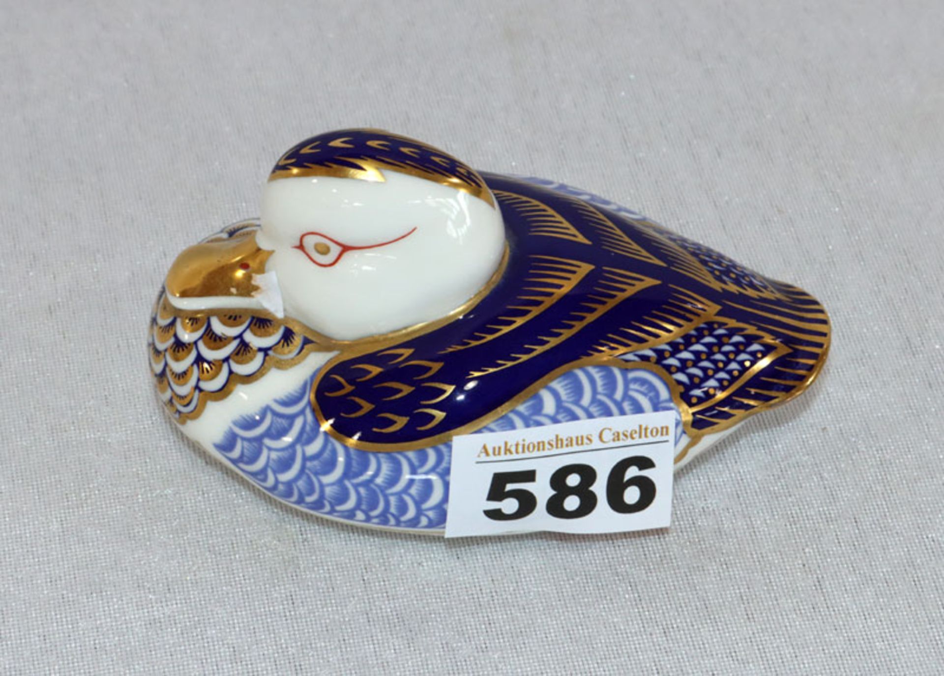 Royal Crown 'Ente', Bone China, blau/gold glasiert, H 6 cm