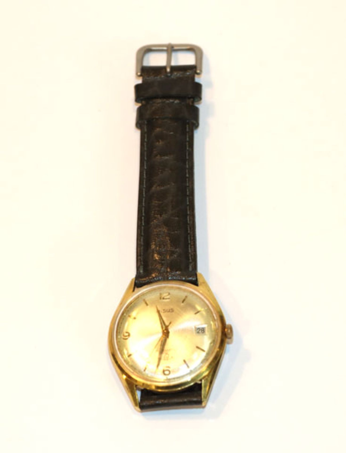 Nisus Herren-Armbanduhr, Automatik mit Datumsanzeige, um 1960, intakt, an grauem Armband