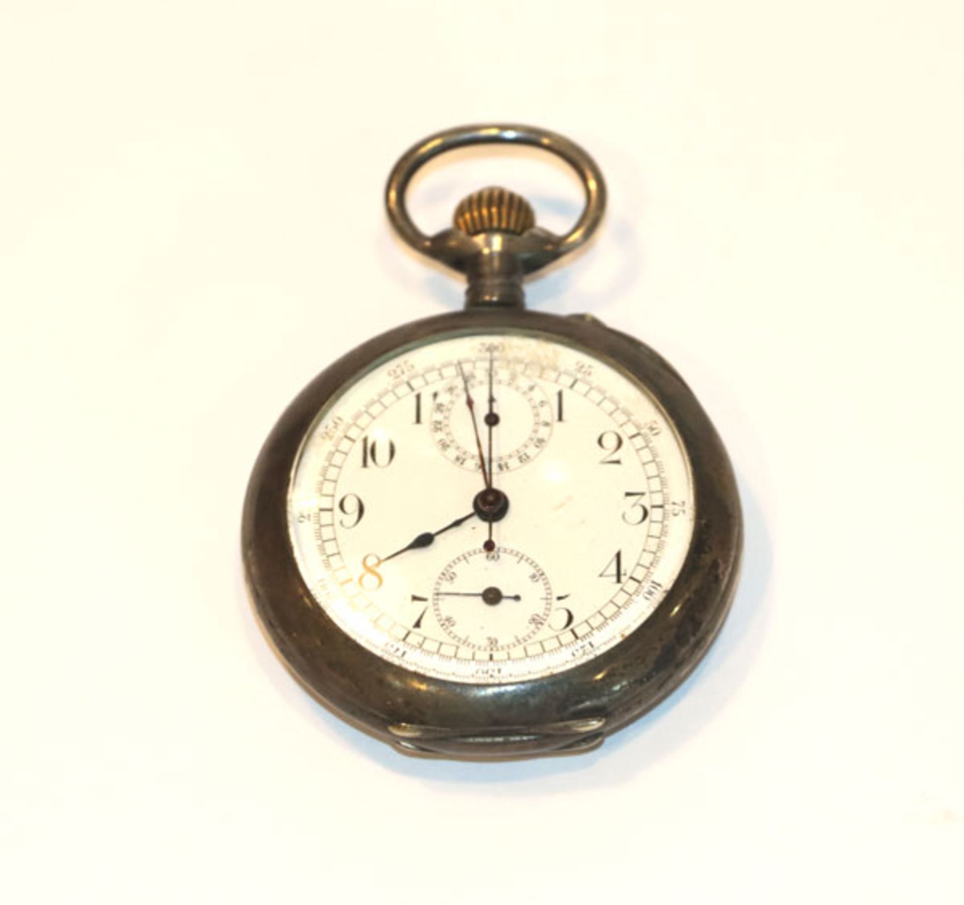 800 Silber Chronograph, Taschenuhr, schönes Werk, nicht intakt, D 5 cm, Gebrauchsspuren