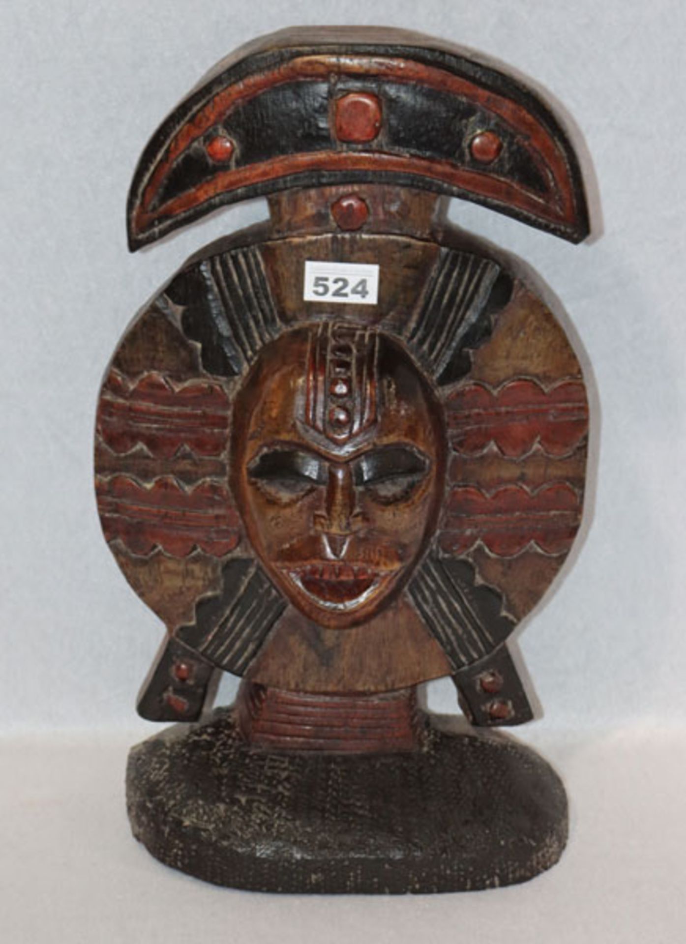 Holz Maskenskulptur, Holz geschnitzt, Afrika, H 45 cm, B 27 cm, T 14 cm, Altersspuren