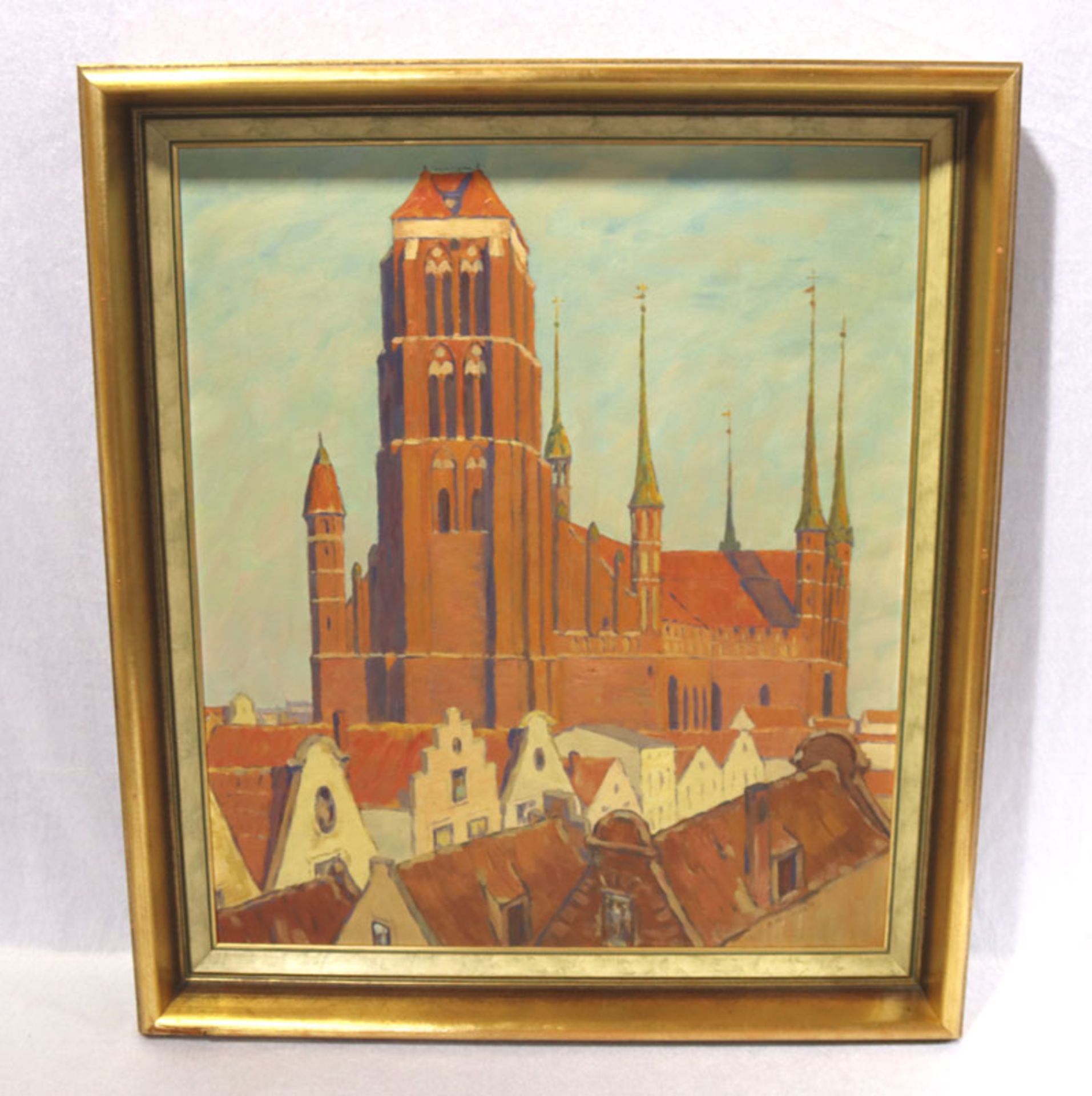 Gemälde ÖL/Hartfaser 'Marienkirche zu Danzig', signiert B. Hellingrath, Berthold Hellingrath, * 1877