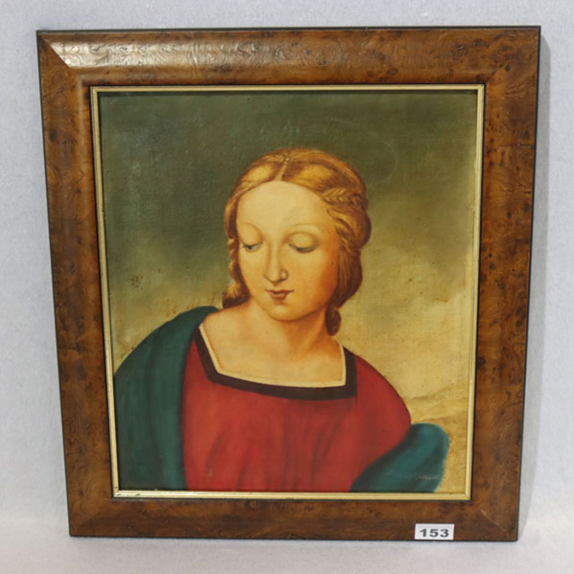 Gemälde ÖL/LW Kopie 'Stieglitz Madonna von Raffael', rückseitig mit Klebeetikett Schulz 1946,