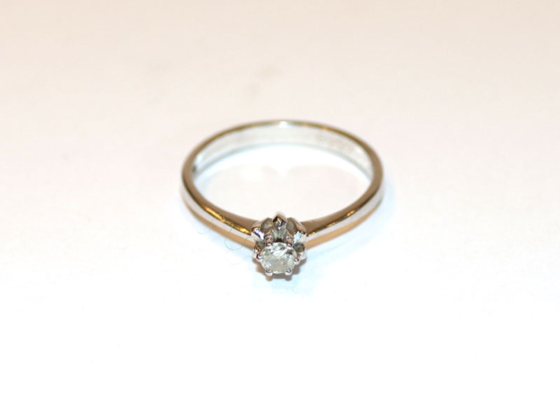 14 k Weißgold Ring mit Diamant, 2,6 gr., Gr. 56