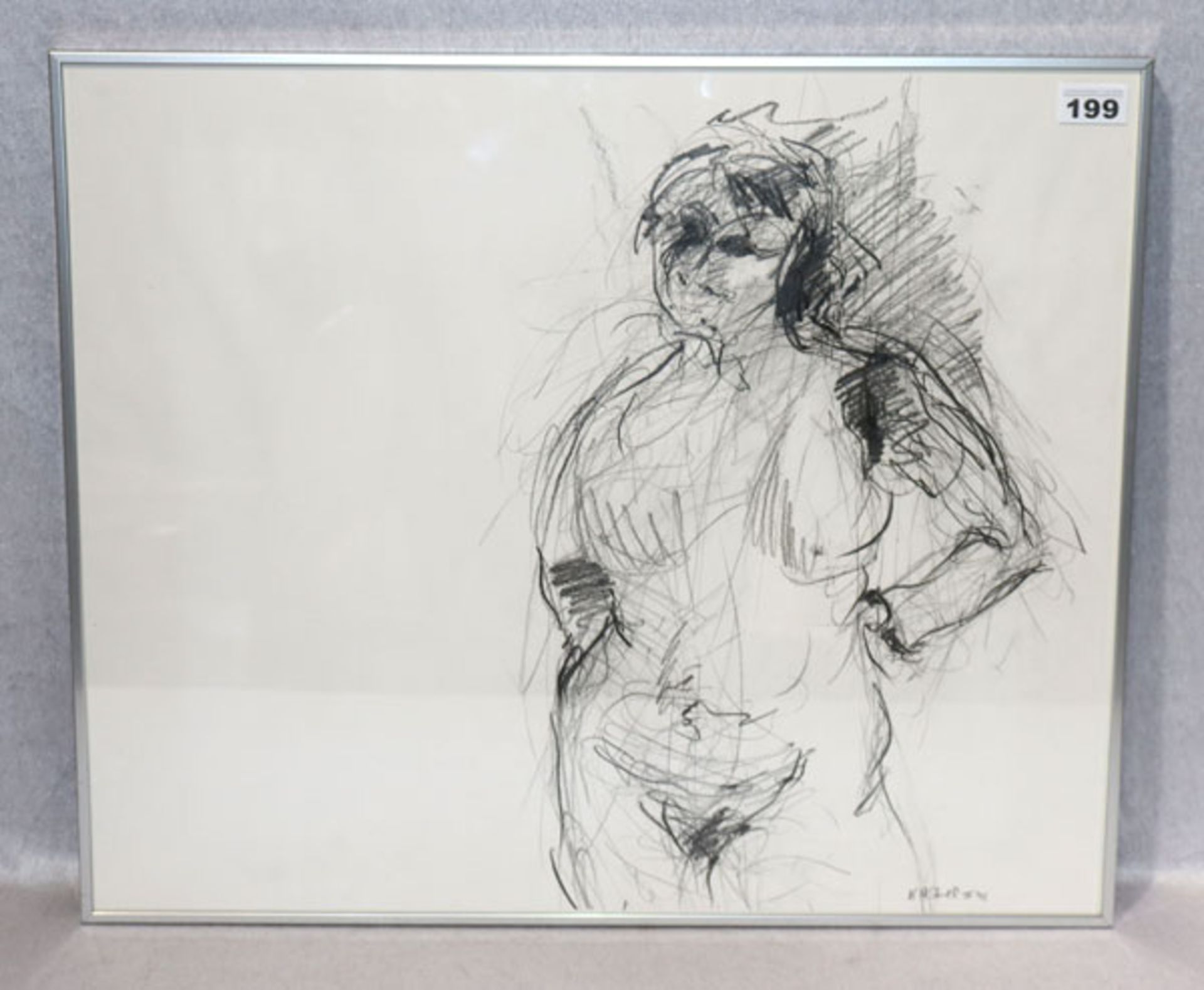 Zeichnung 'Frauenakt', signiert KH Stoll, IV. 98, Karl Heinz Stoll, unter Glas gerahmt, incl. Rahmen