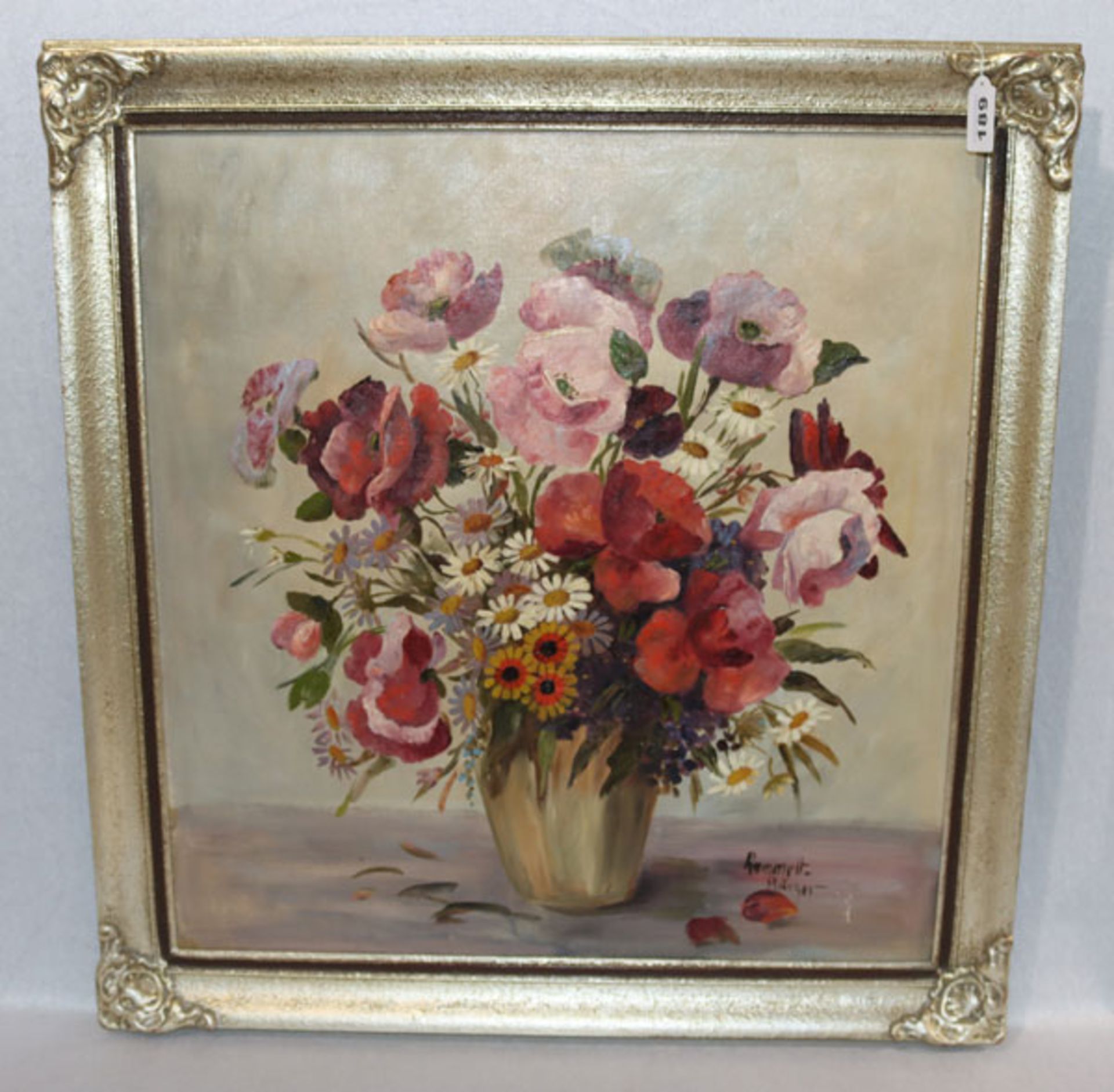 Gemälde ÖL/LW 'Blumenstrauß in Vase', signiert Rammelt-Bürger, Käthe, * 1877 Blankenburg/Saalfeld,