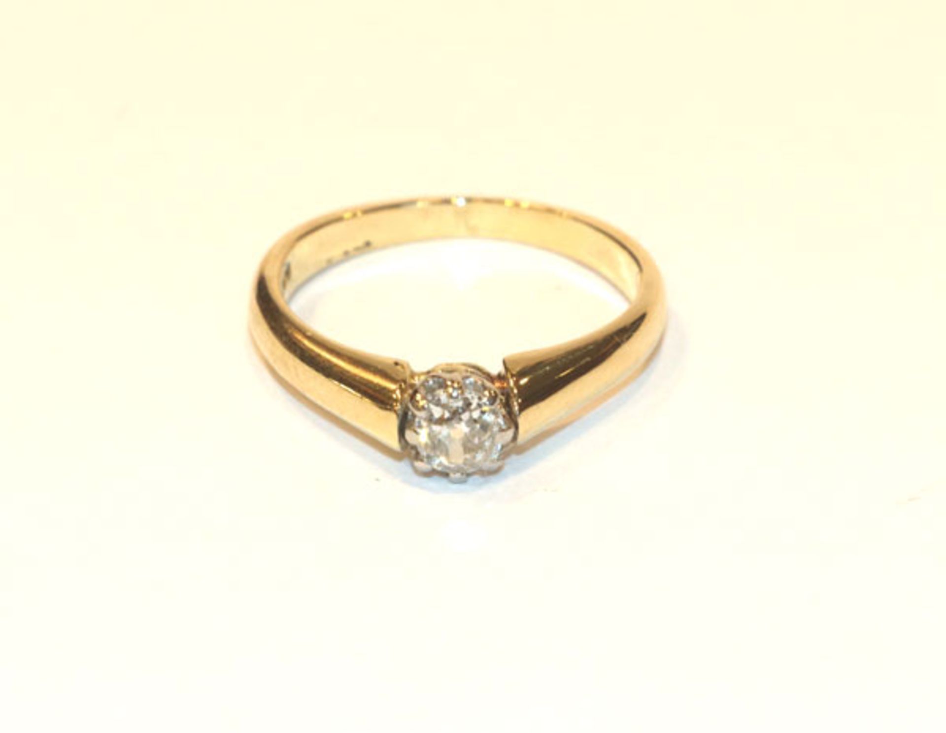 14 k Gelbgold Ring mit in Weißgold gefaßten Diamanten, 3 gr., Gr. 49