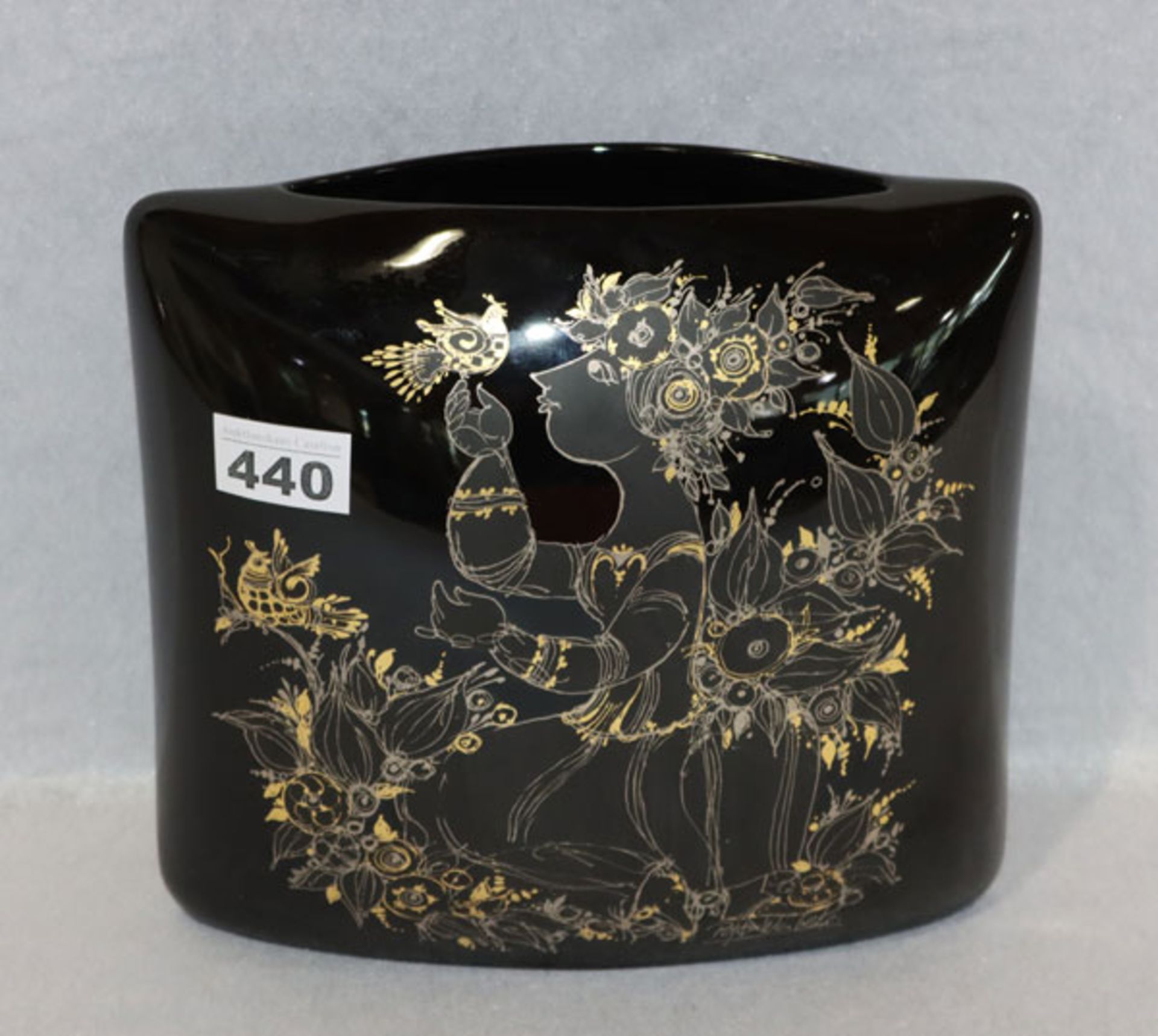 Rosenthal Vase, Entwurf Björn Wiinblad, studio line, schwarz/gold, R. M. Nairac, H 22 cm, B 24 cm,
