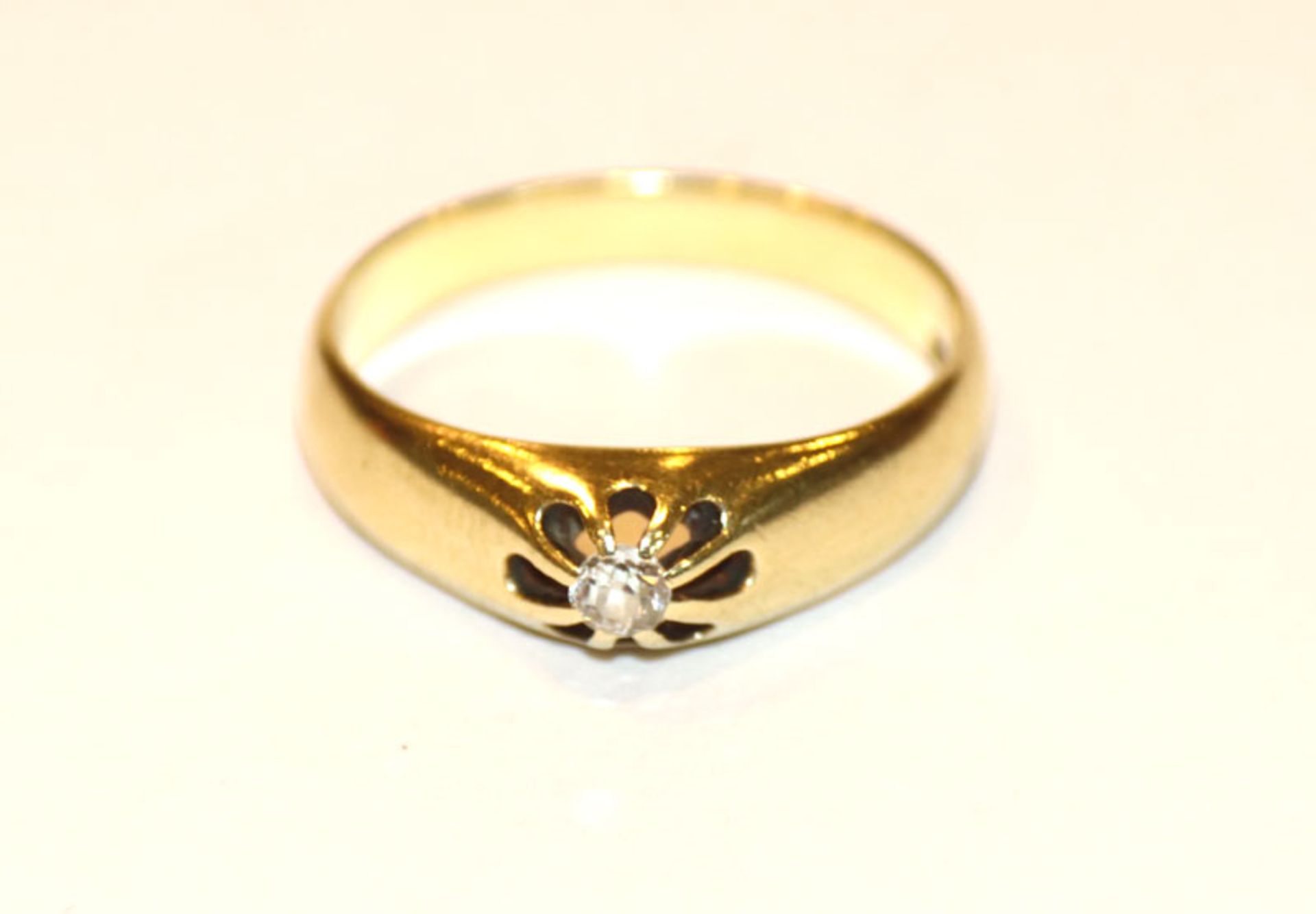 14 k Gelbgold Ring mit Diamant, 3,87 gr., Gr. 56