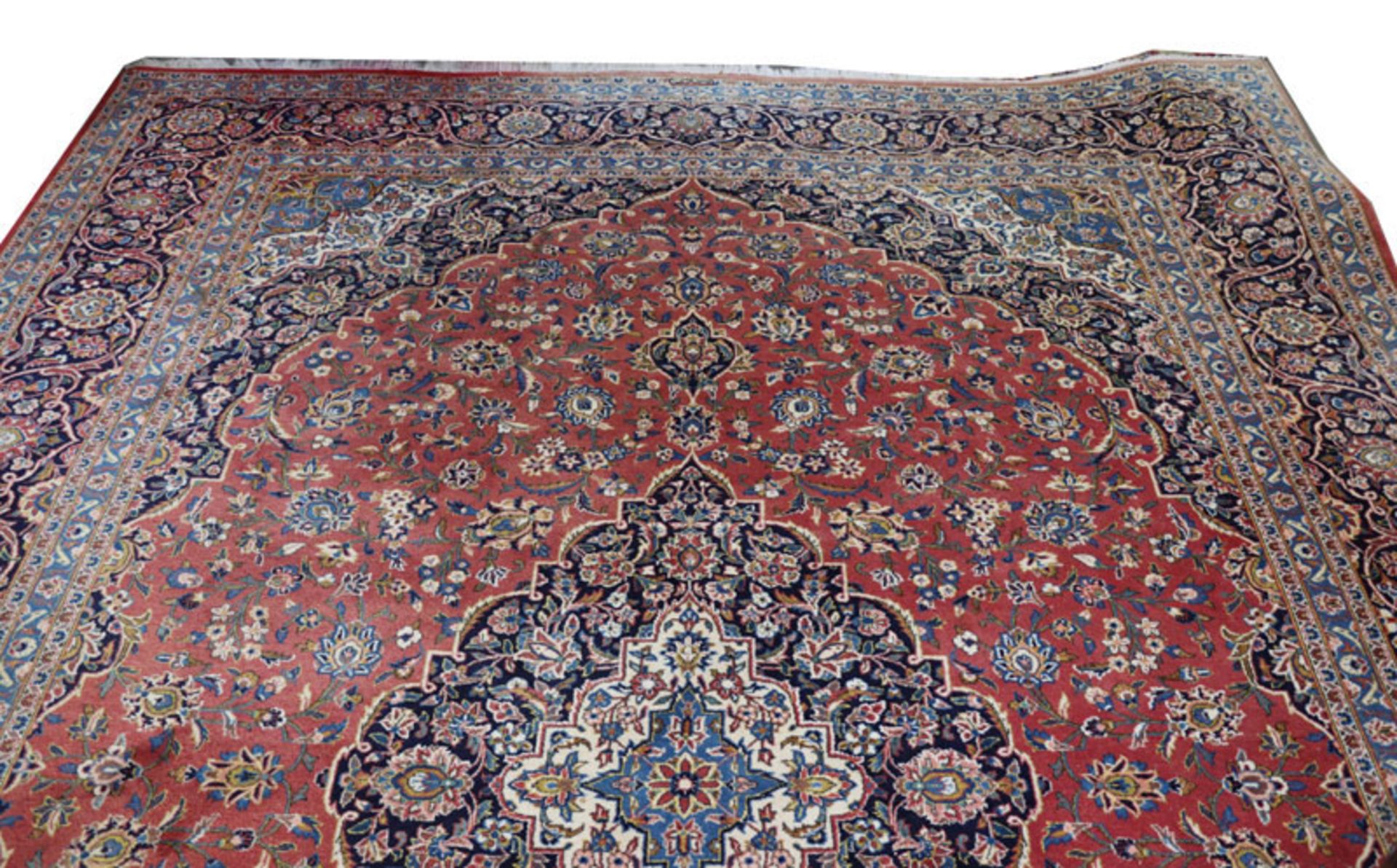 Teppich, Keshan, rot/blau/beige/bunt, Gebrauchsspuren, 407 cm x 313 cm, Abholung oder Versand per