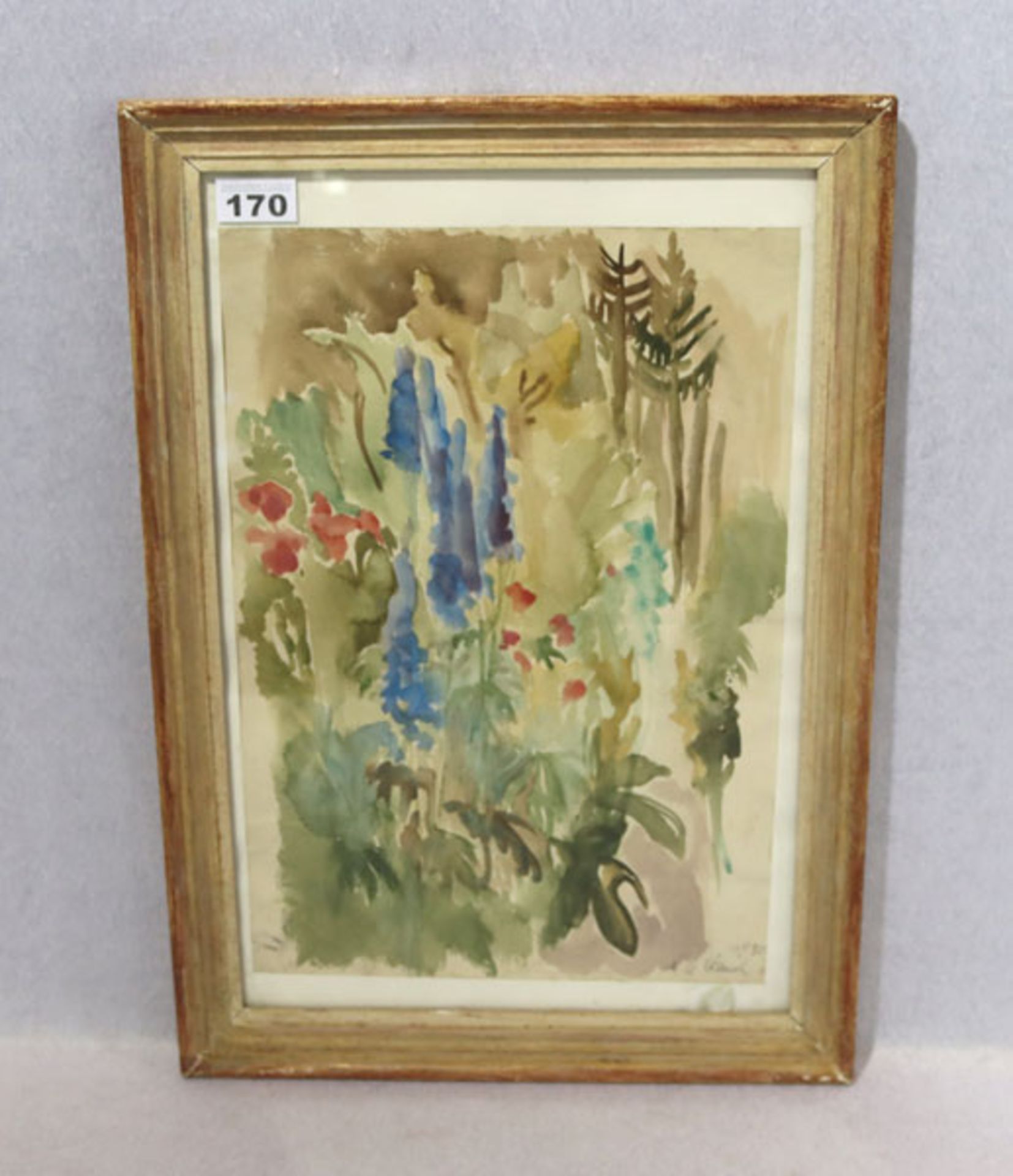 Aquarell 'Blumen', signiert A. v. Rauch ?, 1950, unter Glas gerahmt, Rahmen beschädigt, incl. Rahmen